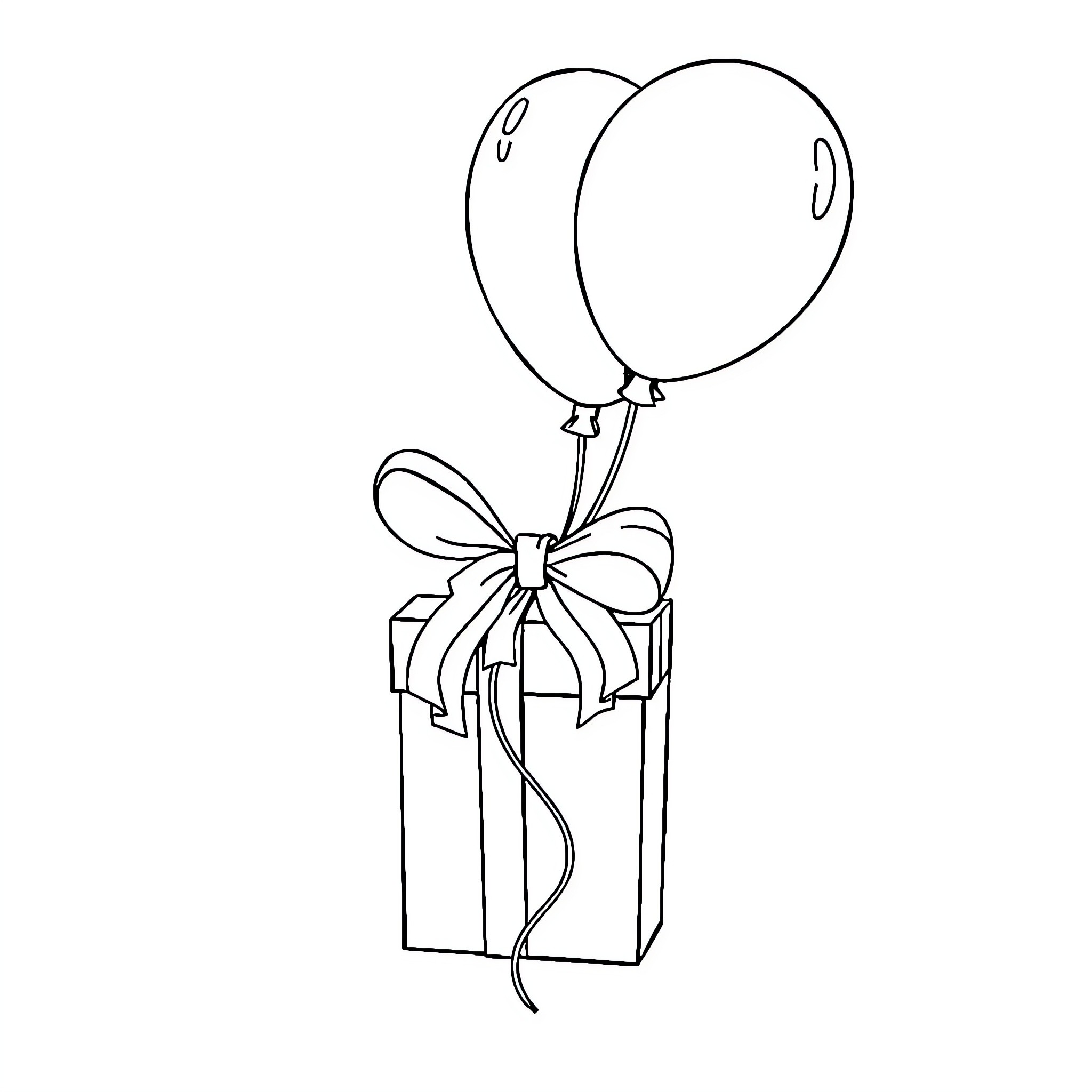 Balloon gift box with bow Coloring Page (free black-and-white line drawing printable PDF for all, from beginners to advanced learners, including children, teens, adults, and seniors)