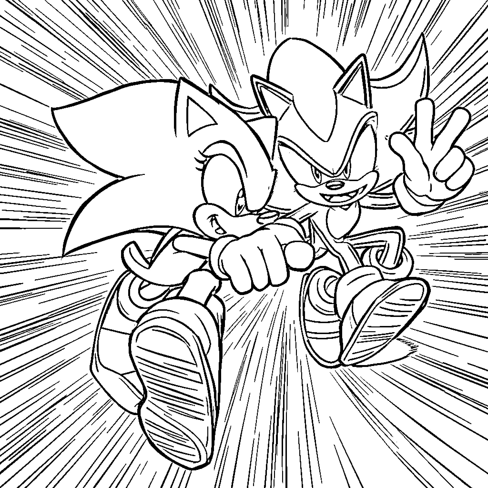 Sonic running and attacking with high energy Coloring Page (free black-and-white line drawing printable PDF for all, from beginners to advanced learners, including children, teens, adults, and seniors)