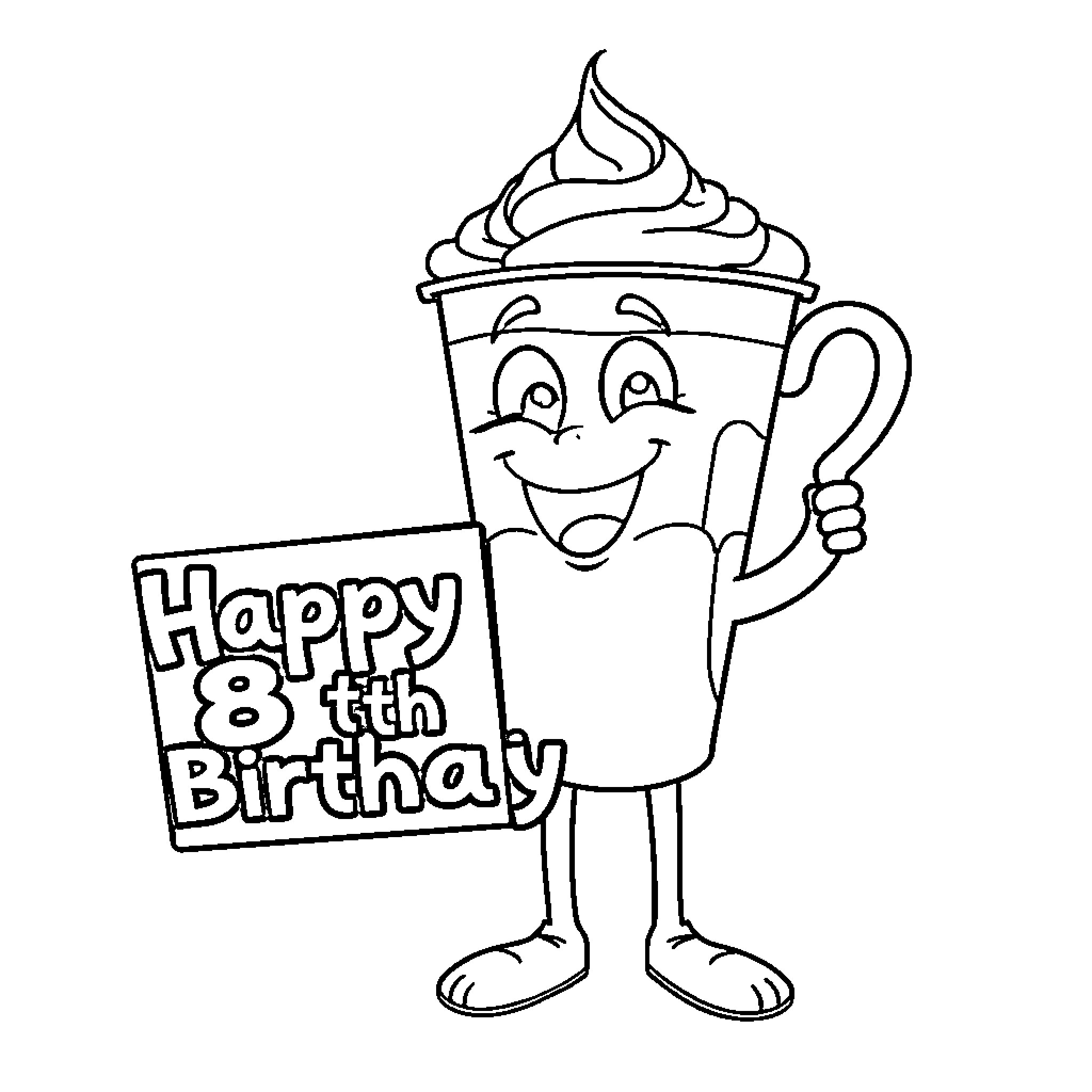 Cappuccino celebrating 18th birthday Coloring Page (free black-and-white line drawing printable PDF for all, from beginners to advanced learners, including children, teens, adults, and seniors)