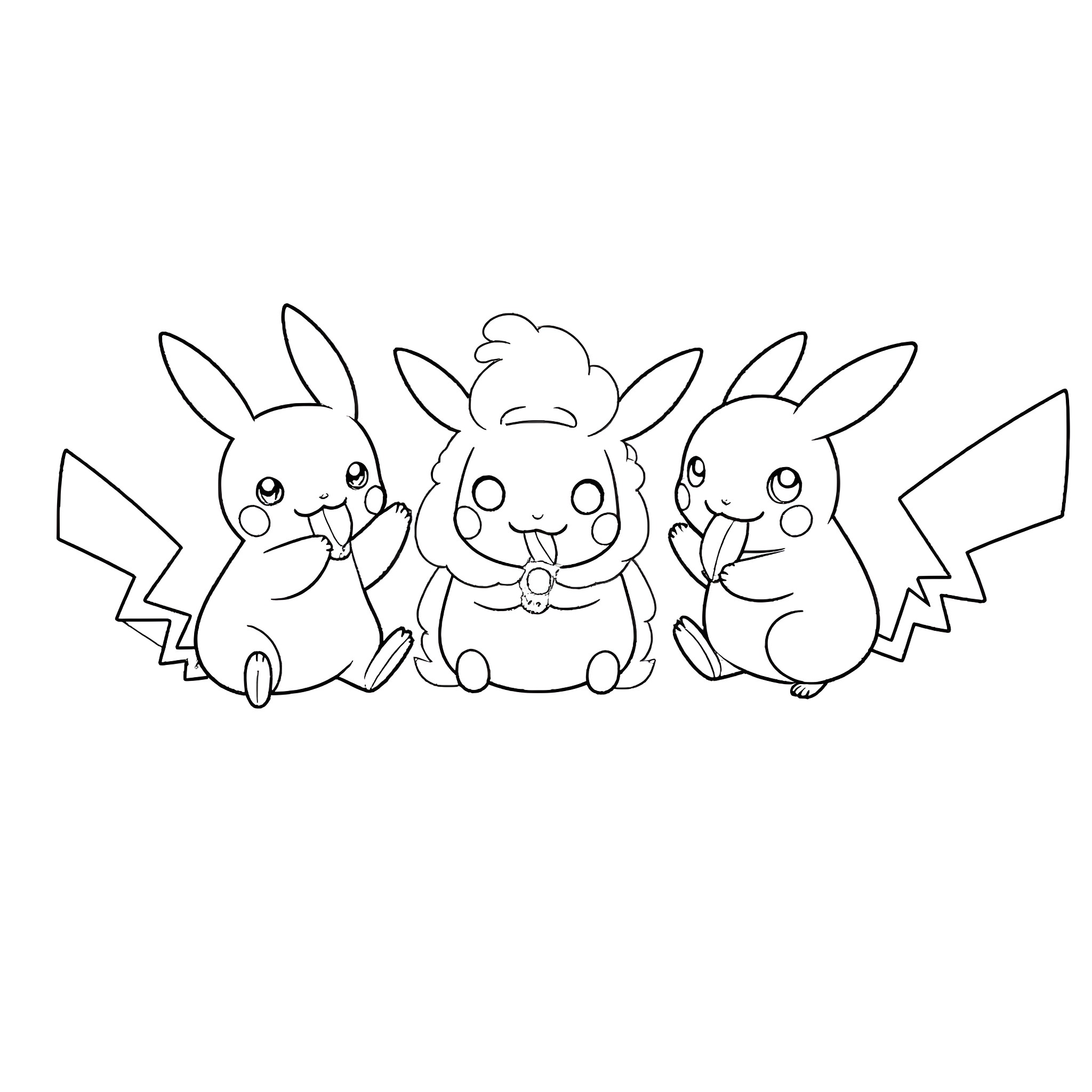Pokémon characters in a playful pose Coloring Page (free black-and-white line drawing printable PDF for all, from beginners to advanced learners, including children, teens, adults, and seniors)