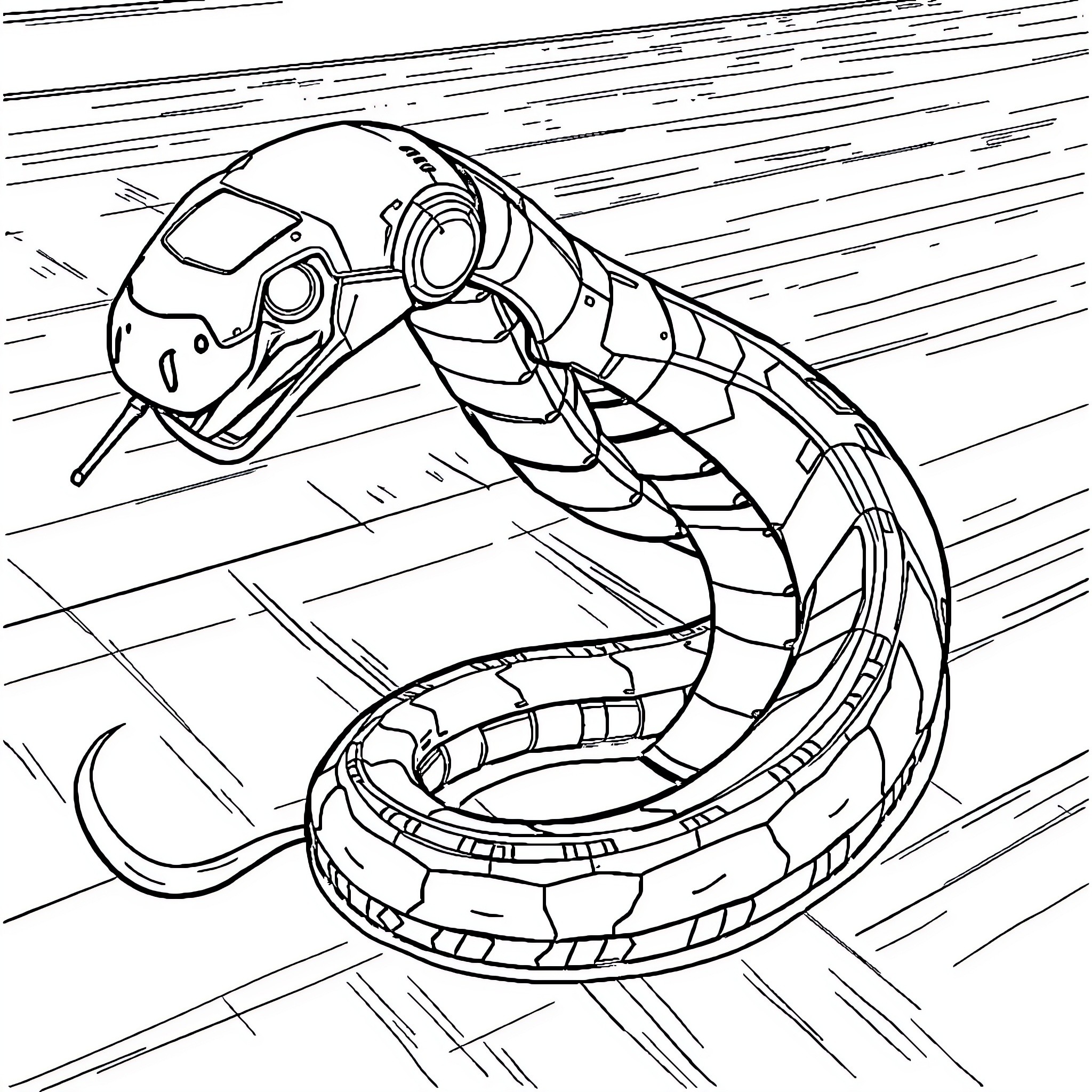 Snake slithering swiftly through the shadows Coloring Page (free black-and-white line drawing printable PDF for all, from beginners to advanced learners, including children, teens, adults, and seniors)