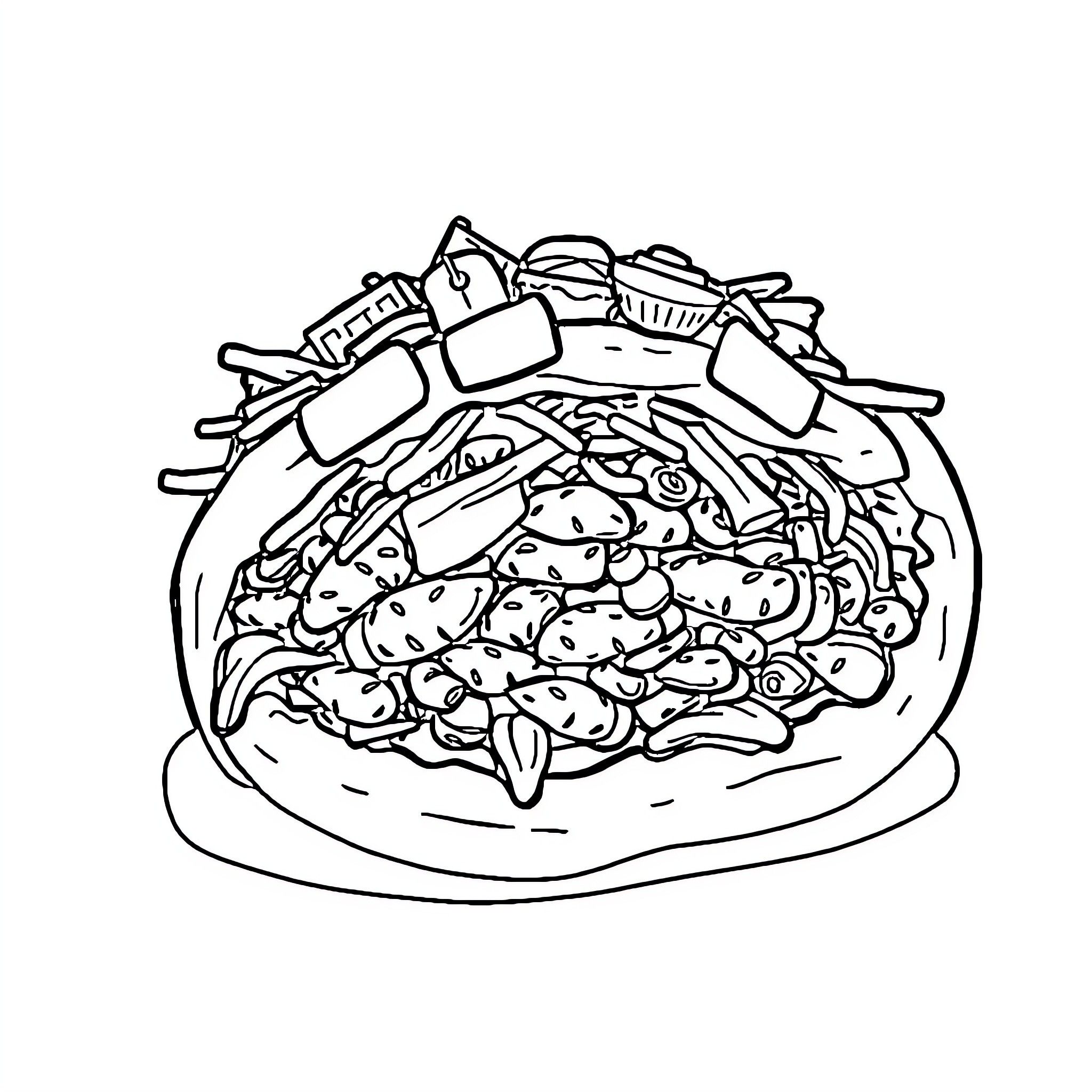 Taco loaded with tasty toppings Coloring Page (free black-and-white line drawing printable PDF for all, from beginners to advanced learners, including children, teens, adults, and seniors)