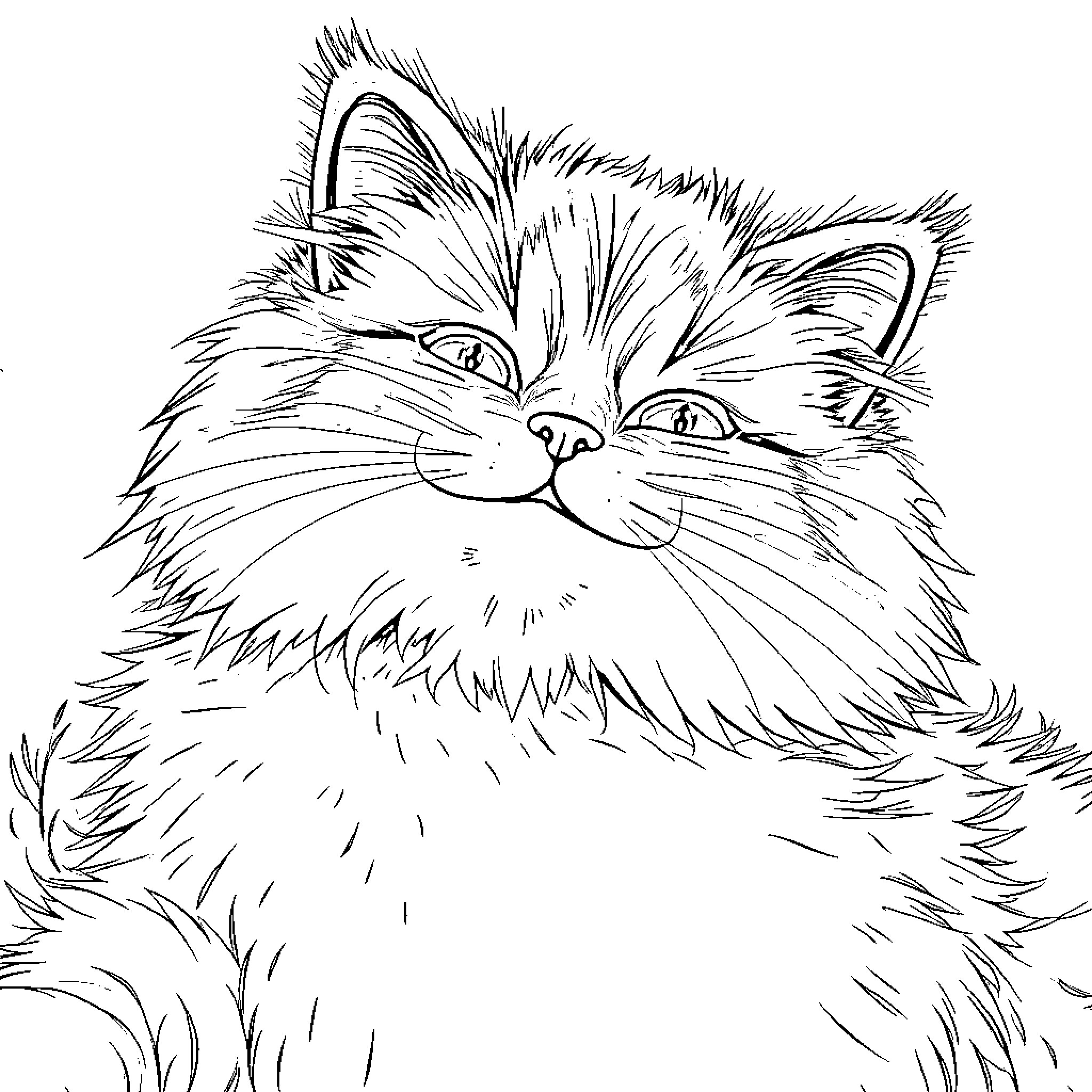 Ragdoll Cat Lounging Peacefully Coloring Page (free black-and-white line drawing printable PDF for all, from beginners to advanced learners, including children, teens, adults, and seniors)