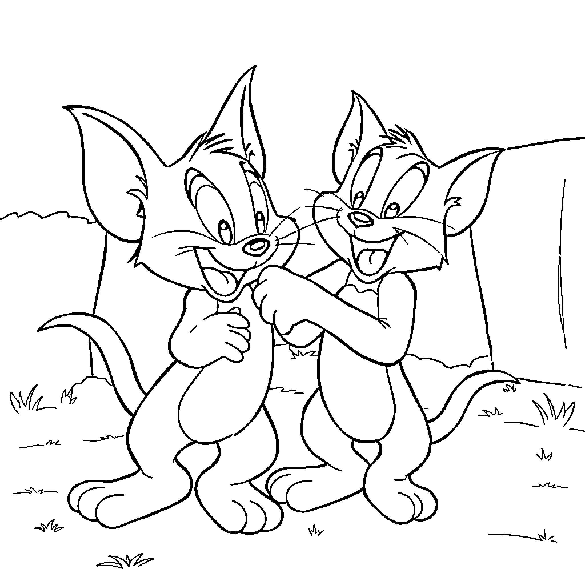 Tom and Jerry's Playful Antics in the Outdoors Coloring Page (free black-and-white line drawing printable PDF for all, from beginners to advanced learners, including children, teens, adults, and seniors)