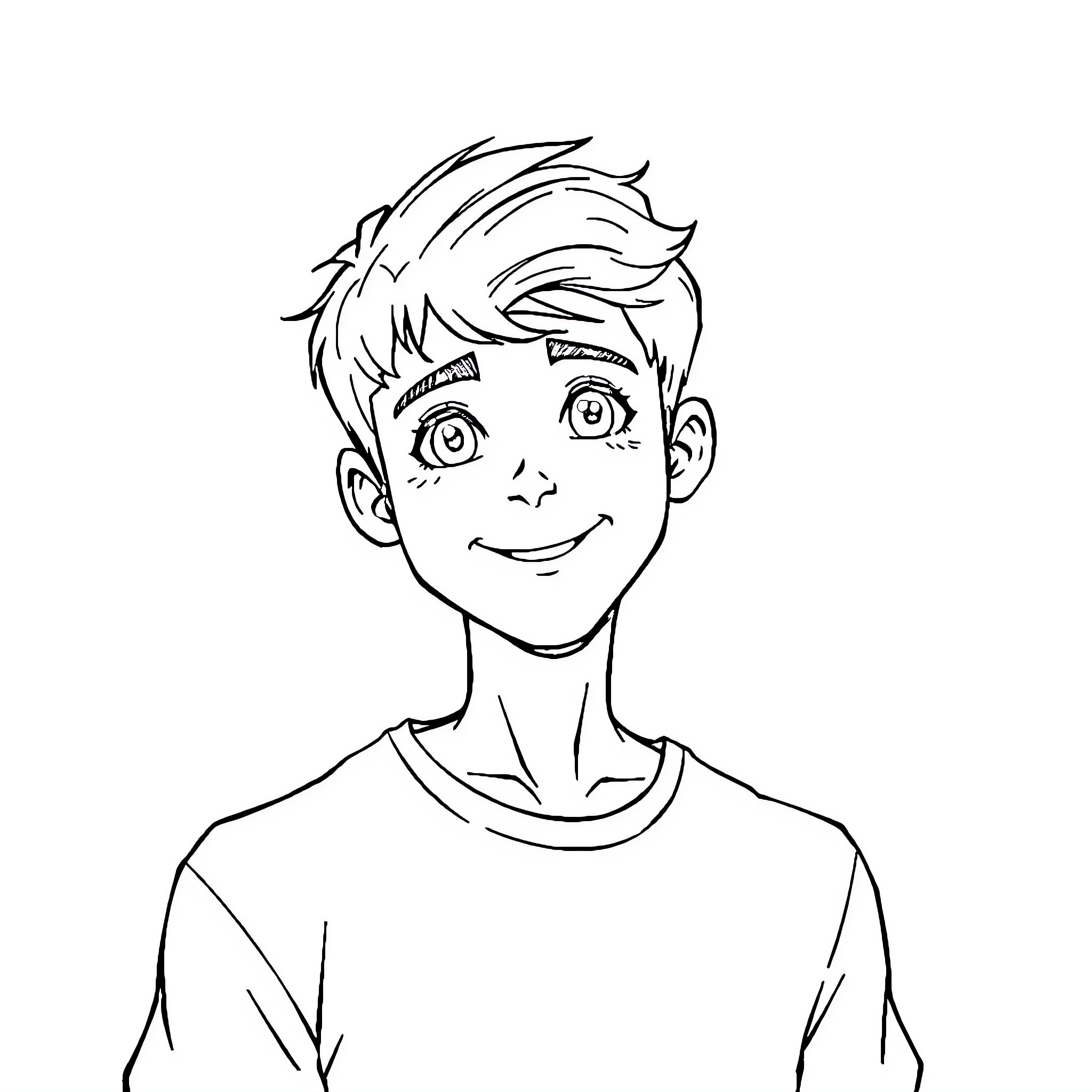 Alexander's Cheerful Expression and Casual Outfit Coloring Page (free black-and-white line drawing printable PDF for all, from beginners to advanced learners, including children, teens, adults, and seniors)