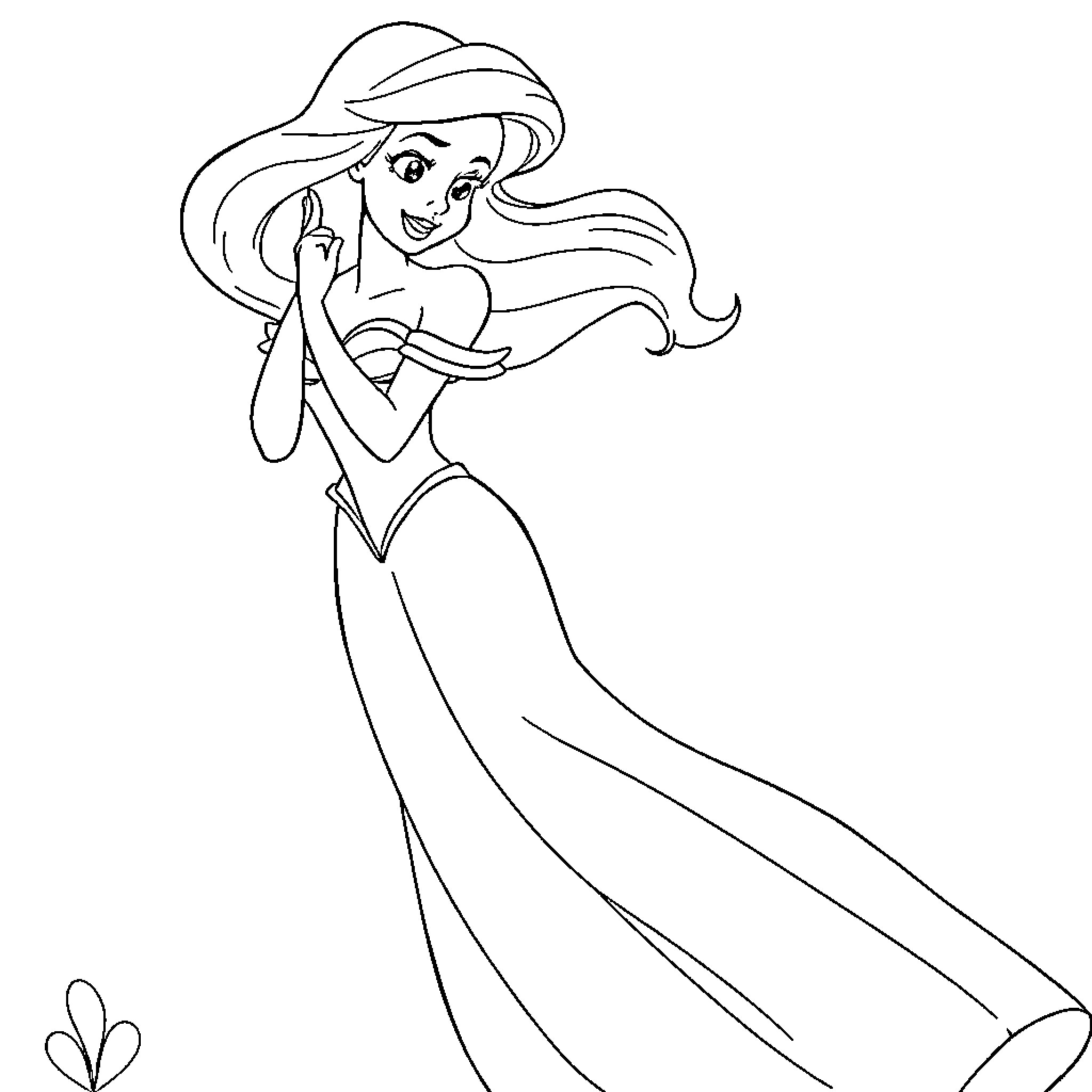 Ariel in a graceful pose Coloring Page (free black-and-white line drawing printable PDF for all, from beginners to advanced learners, including children, teens, adults, and seniors)