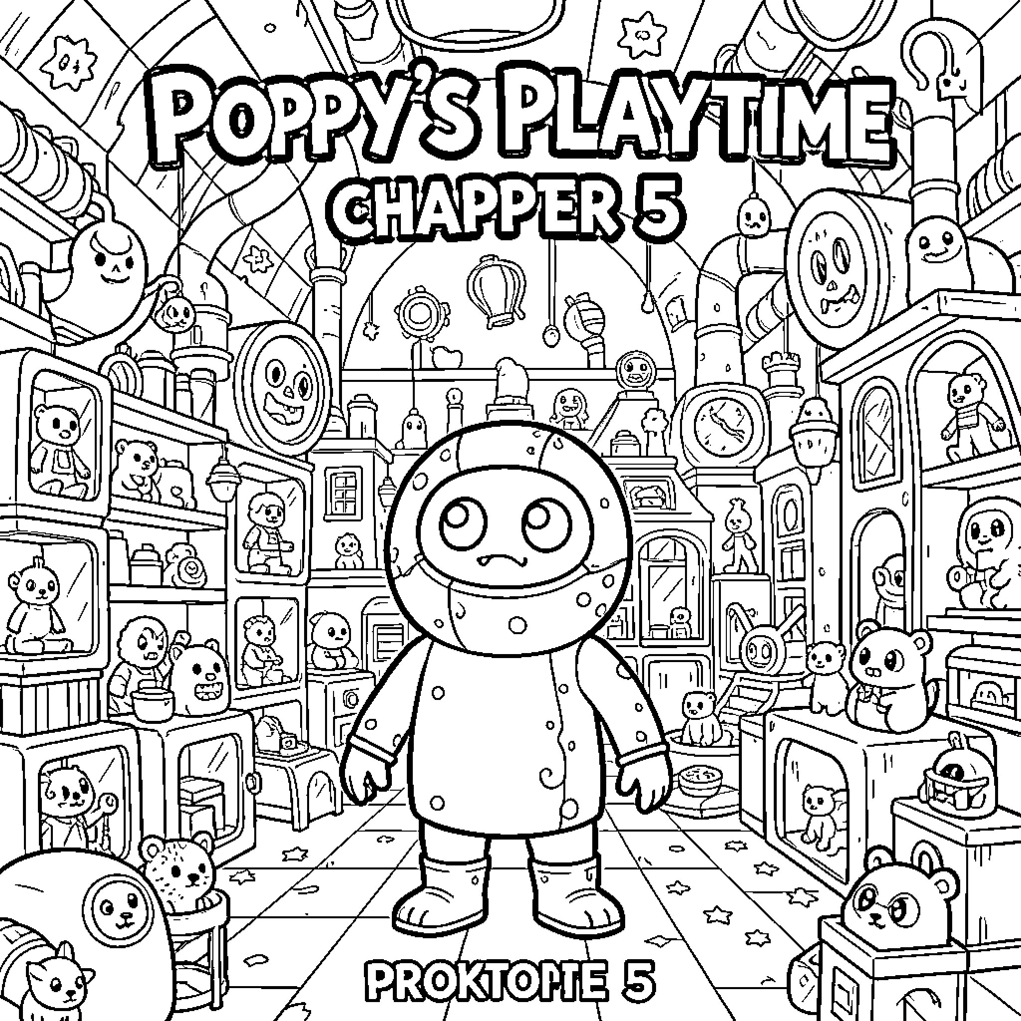 Poppy's Playtime Chappter 5: Proktolte 5 Coloring Page (free black-and-white line drawing printable PDF for all, from beginners to advanced learners, including children, teens, adults, and seniors)