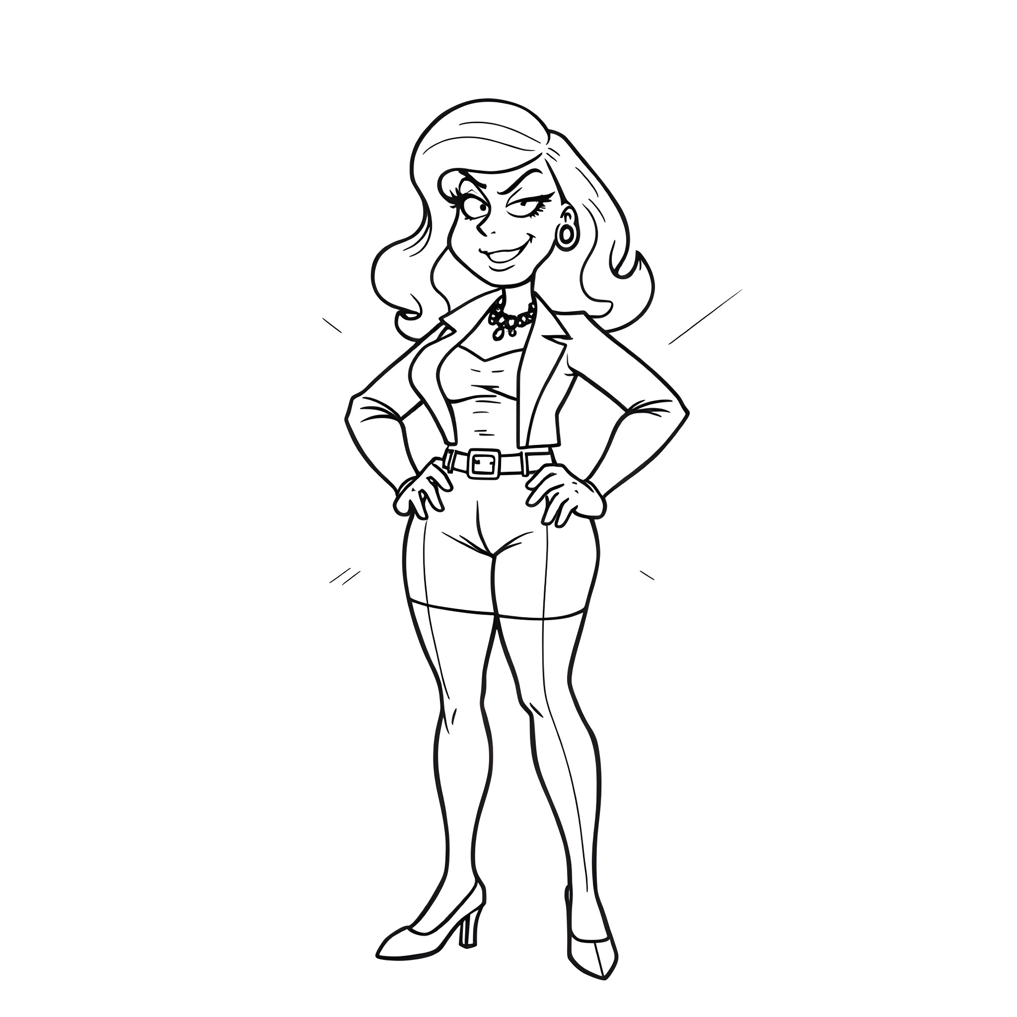 Lois Griffin in confident and stylish pose Coloring Page (free black-and-white line drawing printable PDF for all, from beginners to advanced learners, including children, teens, adults, and seniors)