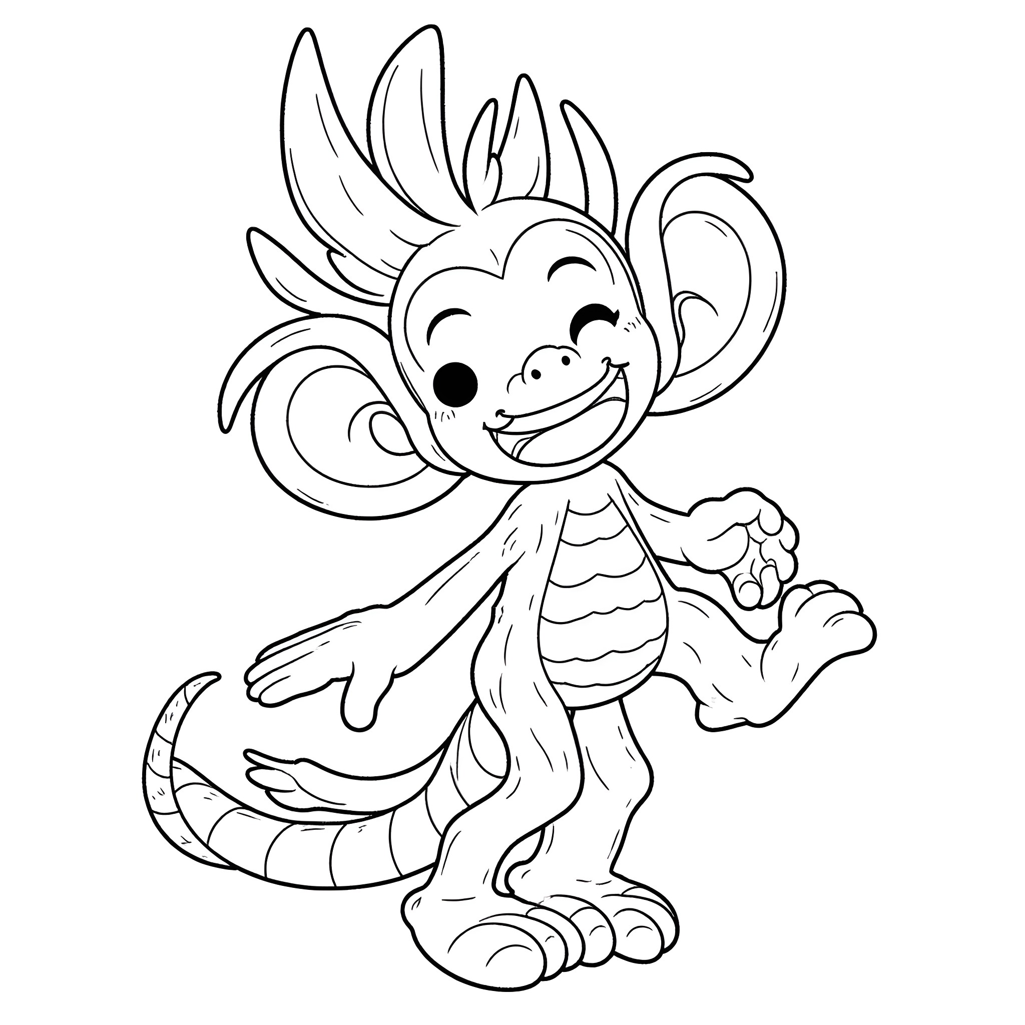 Monkey D Dragon in a cheerful pose Coloring Page (free black-and-white line drawing printable PDF for all, from beginners to advanced learners, including children, teens, adults, and seniors)