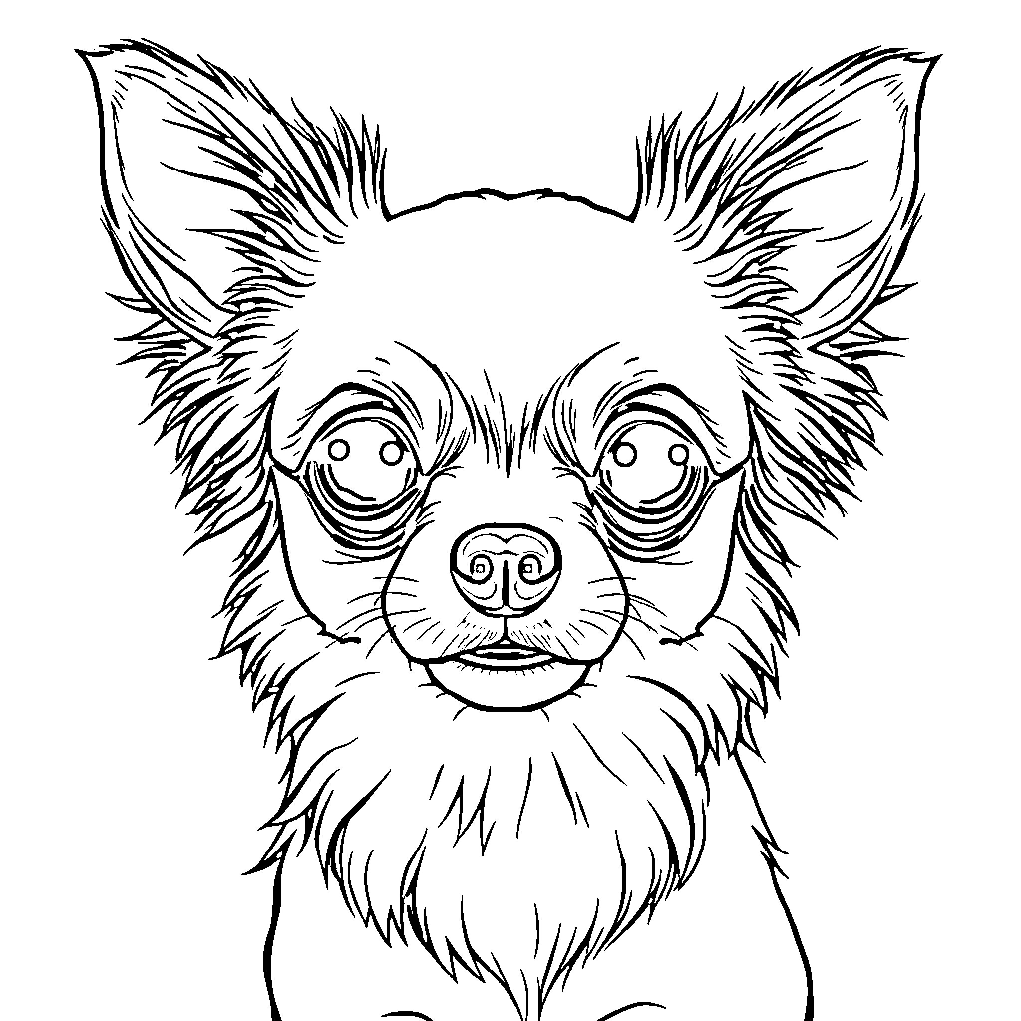 Chihuahua with amusing facial expression Coloring Page (free black-and-white line drawing printable PDF for all, from beginners to advanced learners, including children, teens, adults, and seniors)
