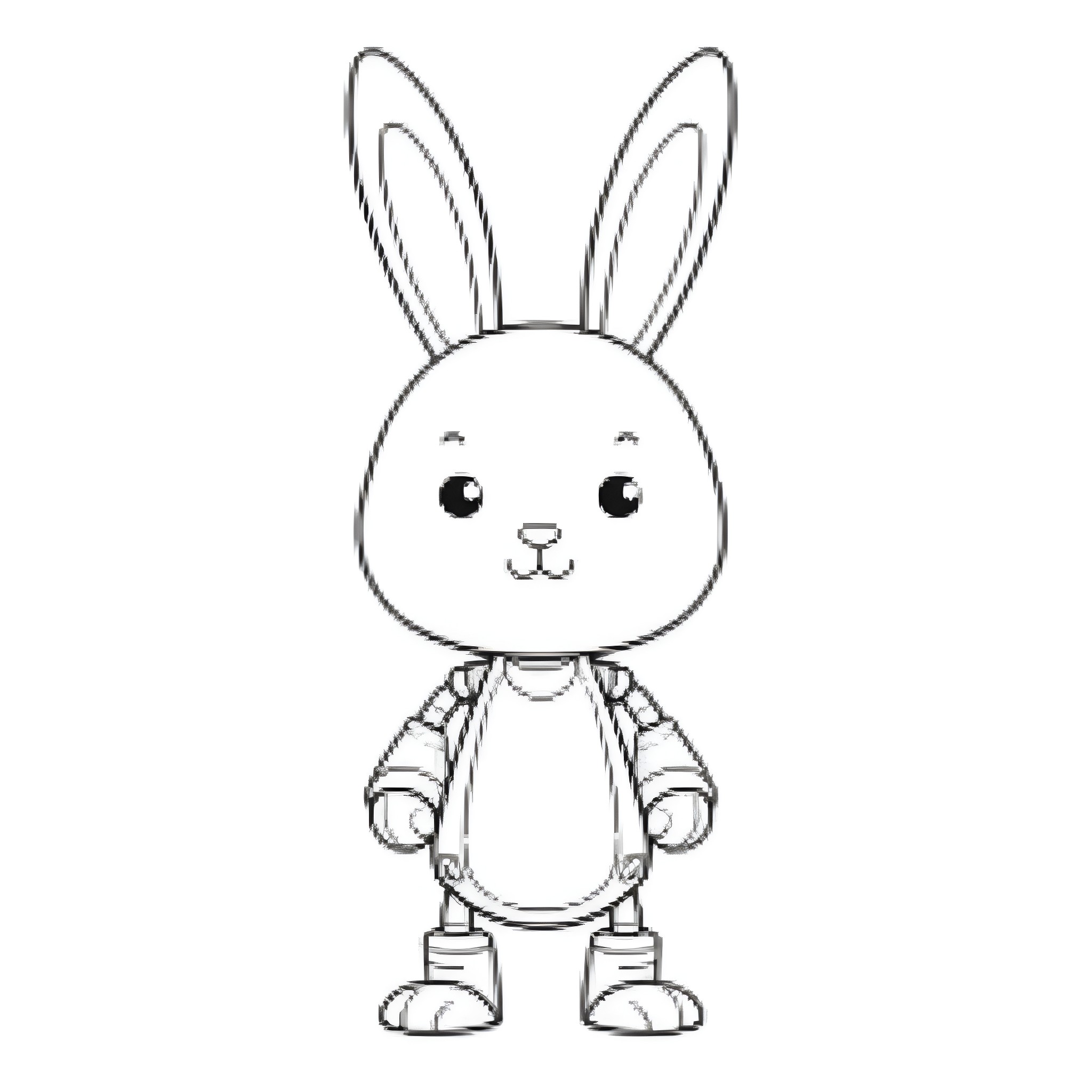 Robot Bunny with Cute Expression Coloring Page (free black-and-white line drawing printable PDF for all, from beginners to advanced learners, including children, teens, adults, and seniors)