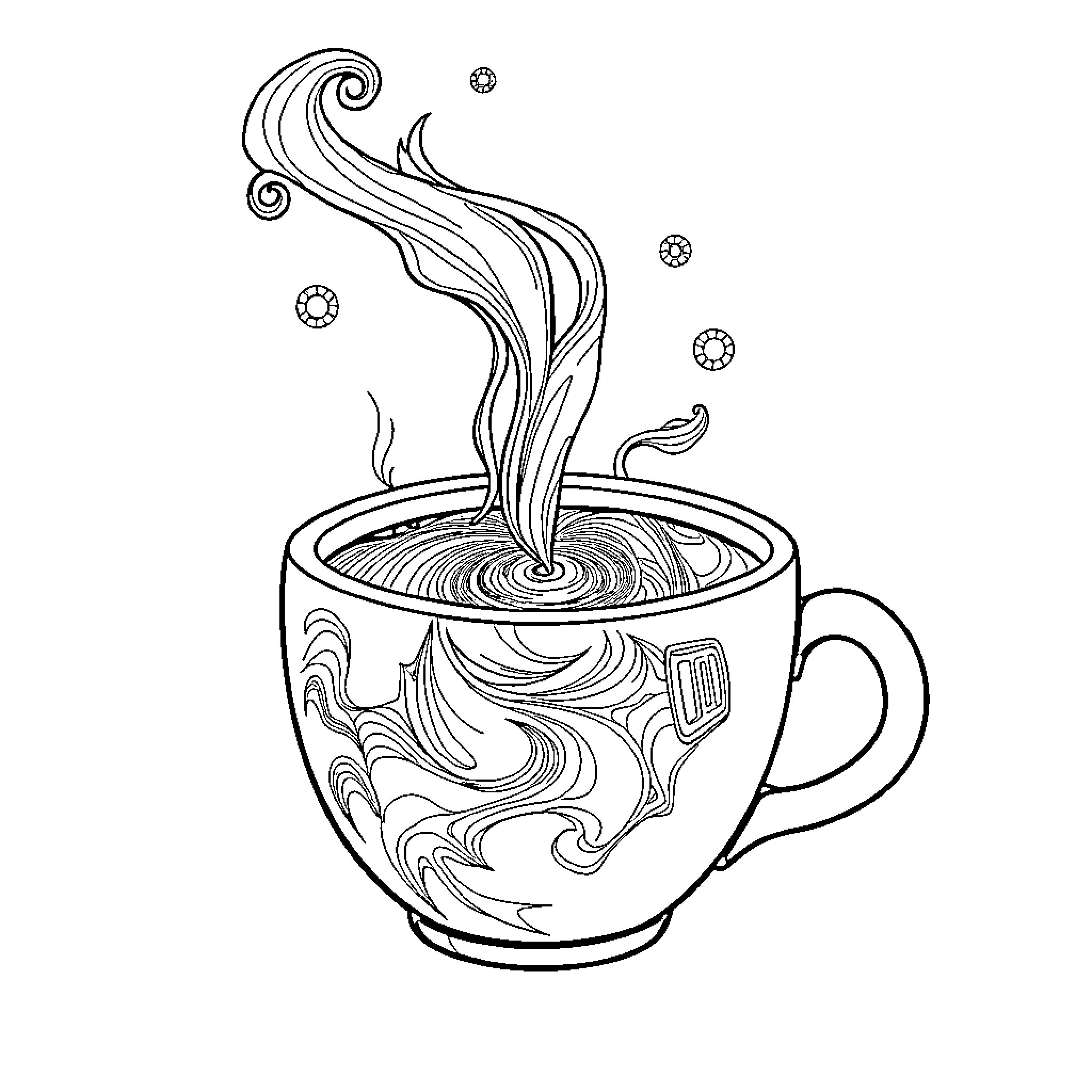 Universe of Swirling Liquid Delight Coloring Page (free black-and-white line drawing printable PDF for all, from beginners to advanced learners, including children, teens, adults, and seniors)