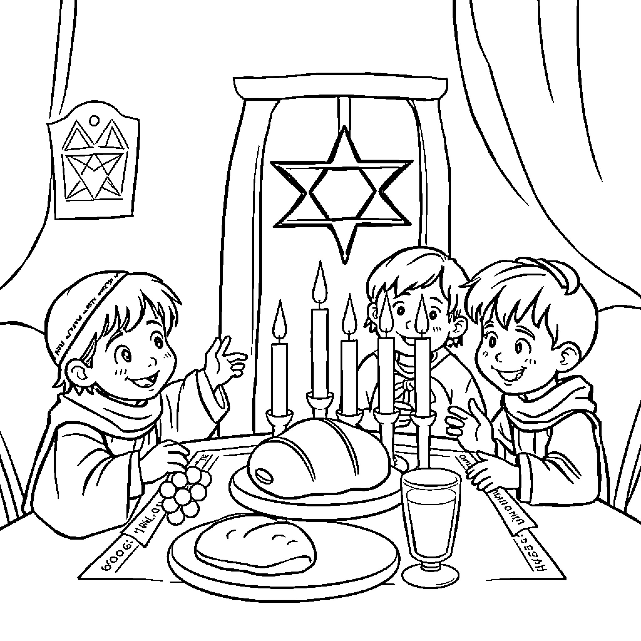 Kid Celebrating Holiday with Family Coloring Page (free black-and-white line drawing printable PDF for all, from beginners to advanced learners, including children, teens, adults, and seniors)