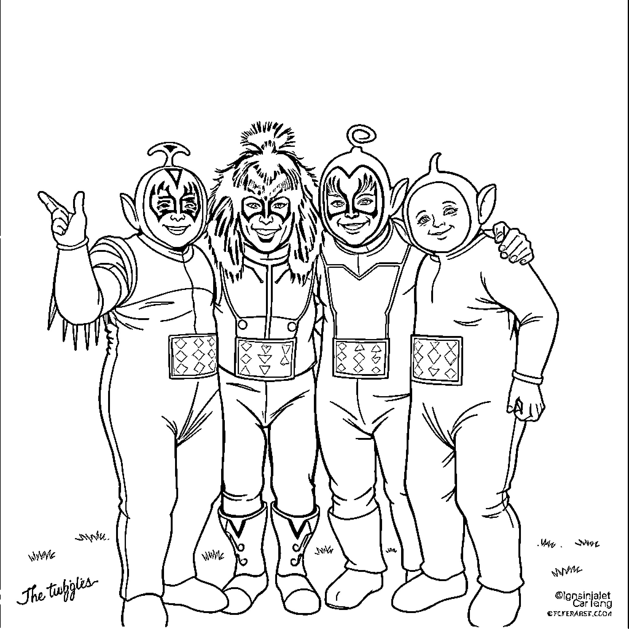 Kiss of the Rockstars Coloring Page (free black-and-white line drawing printable PDF for all, from beginners to advanced learners, including children, teens, adults, and seniors)