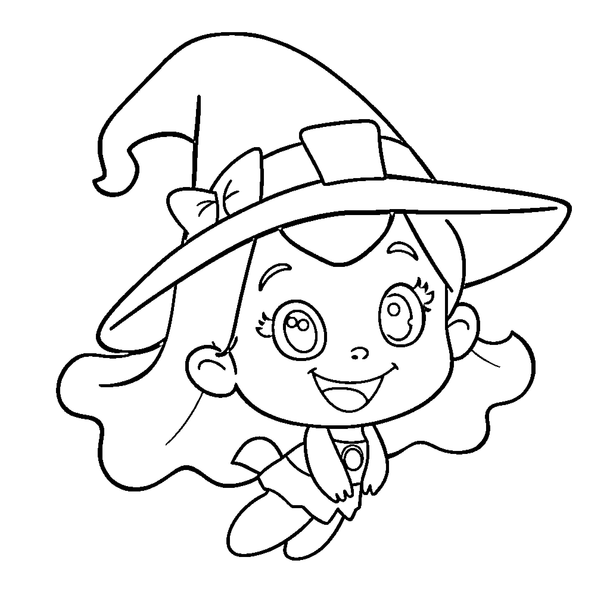 Molly the Witch in Training Coloring Page (free black-and-white line drawing printable PDF for all, from beginners to advanced learners, including children, teens, adults, and seniors)