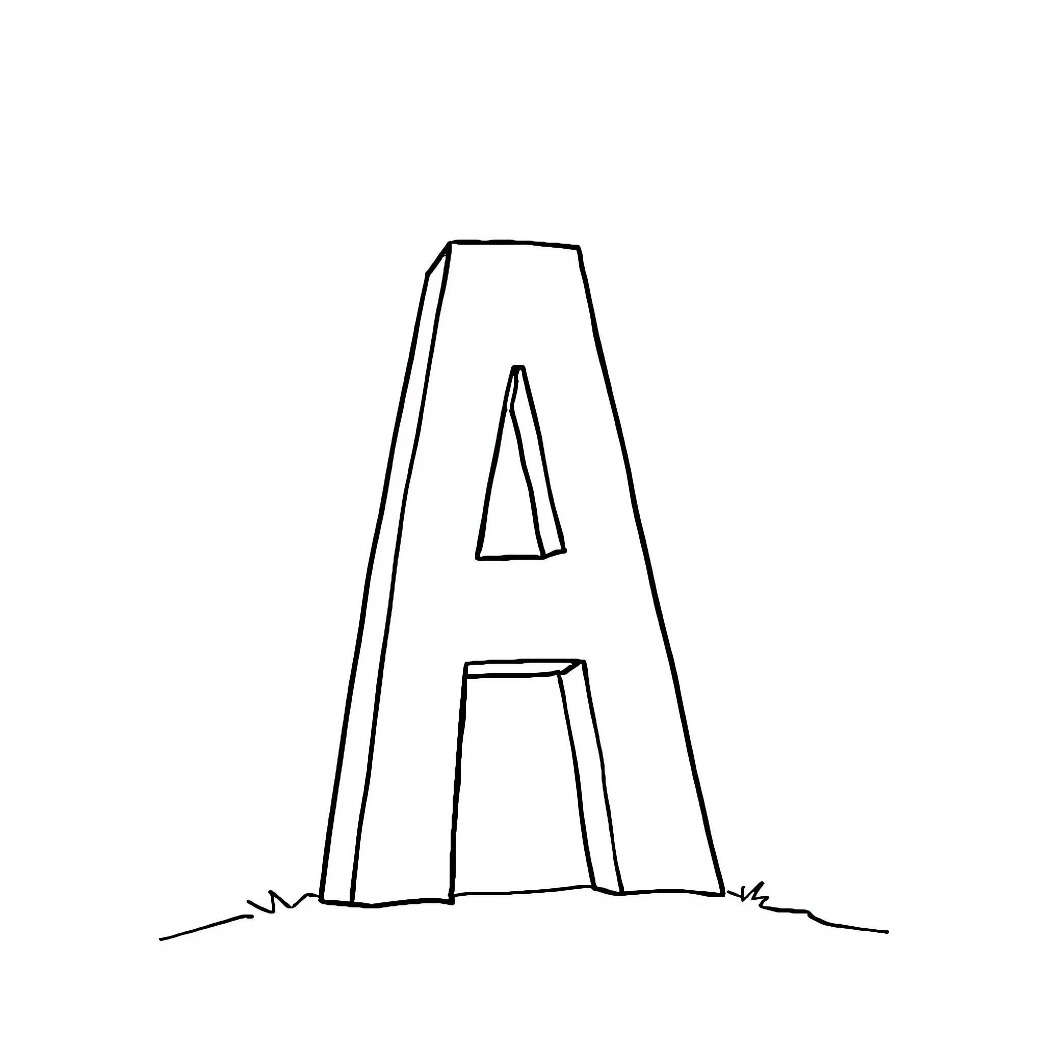 A letter A standing on grass Coloring Page (free black-and-white line drawing printable PDF for all, from beginners to advanced learners, including children, teens, adults, and seniors)