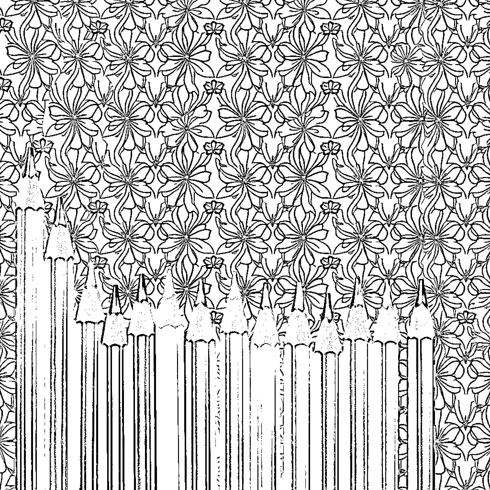Pencil Pattern of Intricate Floral Designs Coloring Page (free black-and-white line drawing printable PDF for all, from beginners to advanced learners, including children, teens, adults, and seniors)