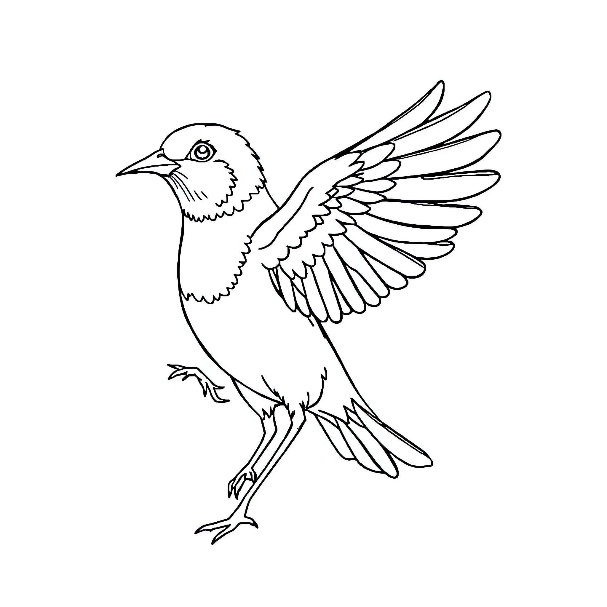 Bird with outstretched wings in flight Coloring Page (free black-and-white line drawing printable PDF for all, from beginners to advanced learners, including children, teens, adults, and seniors)