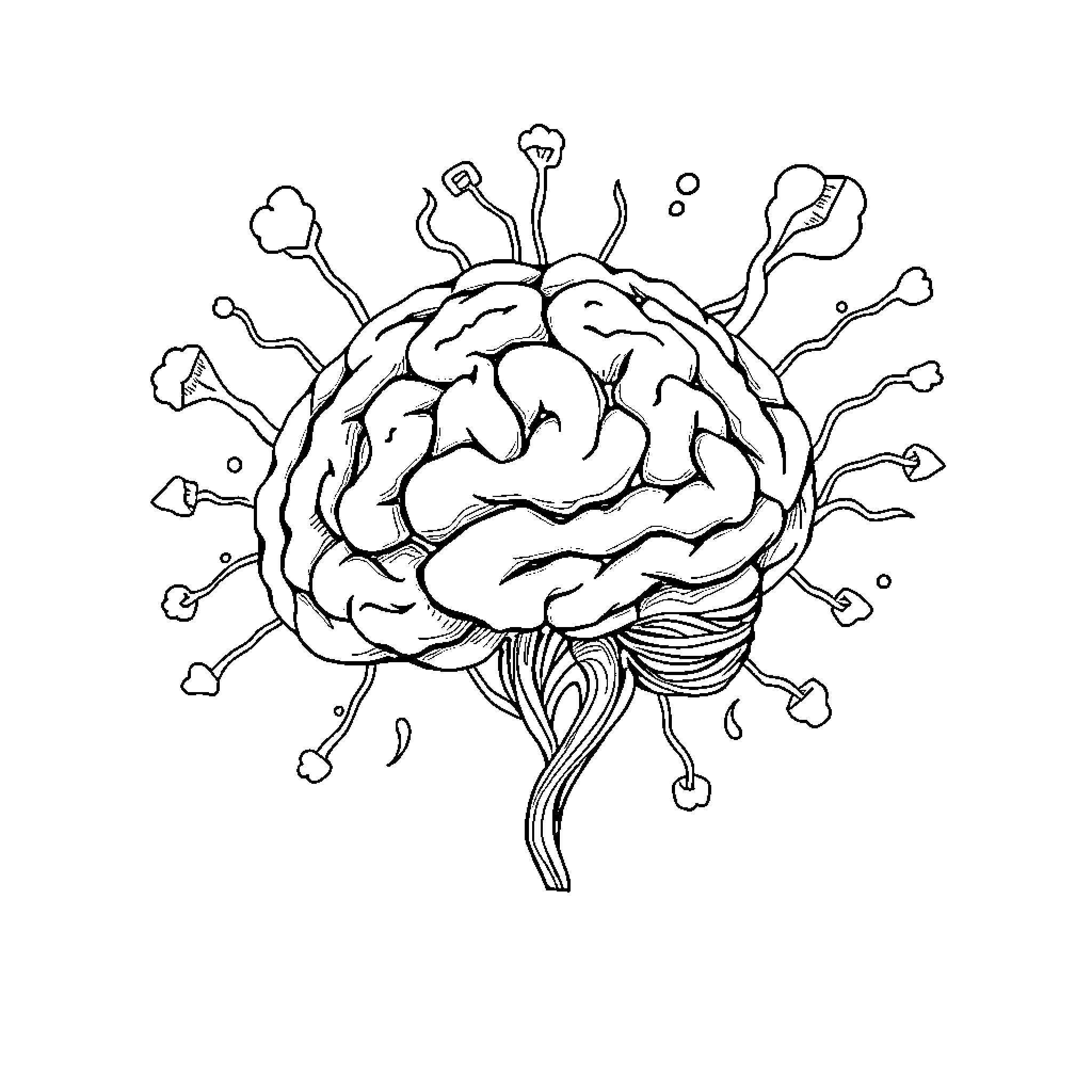 Brainrot: Tangled Thoughts and Connections Coloring Page (free black-and-white line drawing printable PDF for all, from beginners to advanced learners, including children, teens, adults, and seniors)