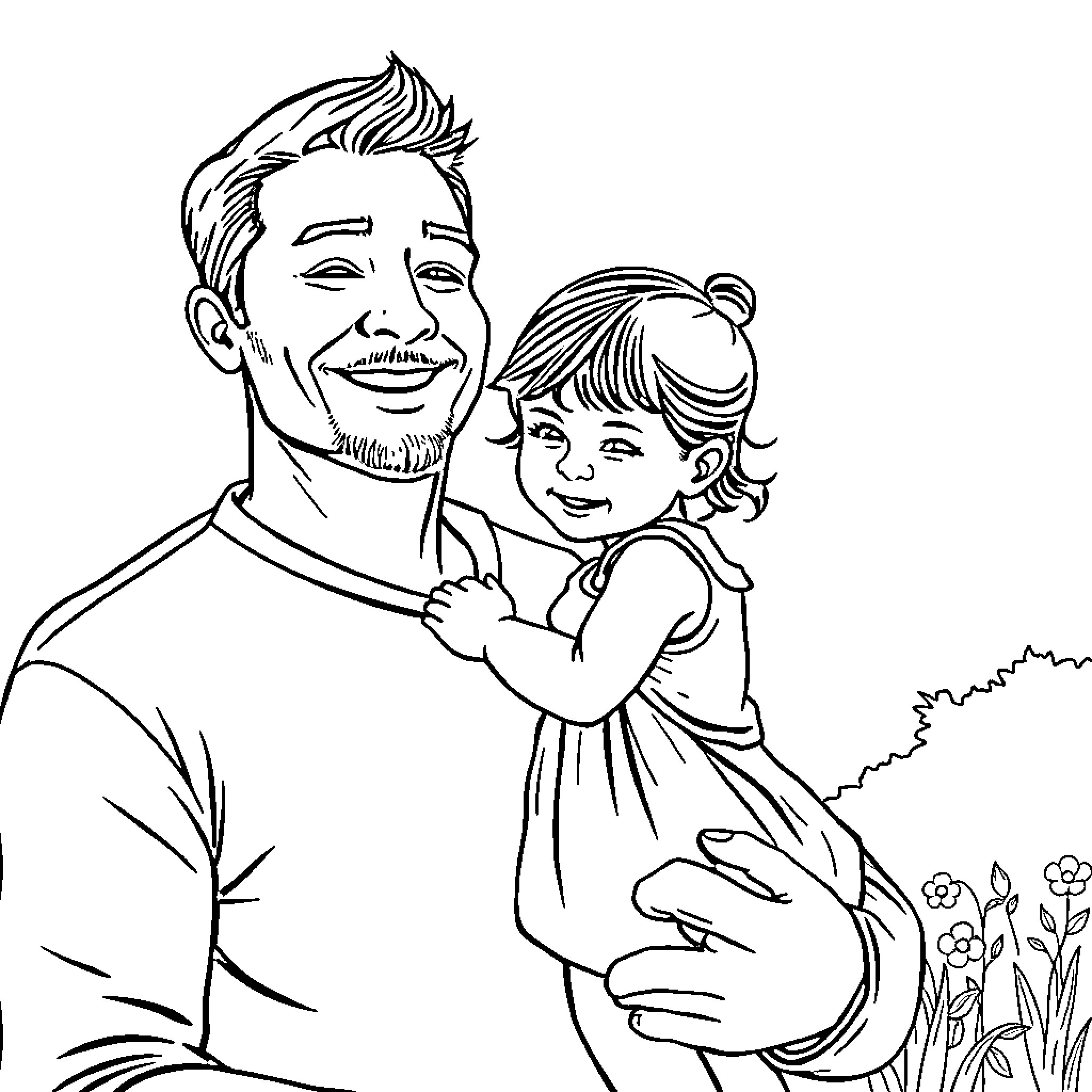 Father and daughter spending quality time together Coloring Page (free black-and-white line drawing printable PDF for all, from beginners to advanced learners, including children, teens, adults, and seniors)