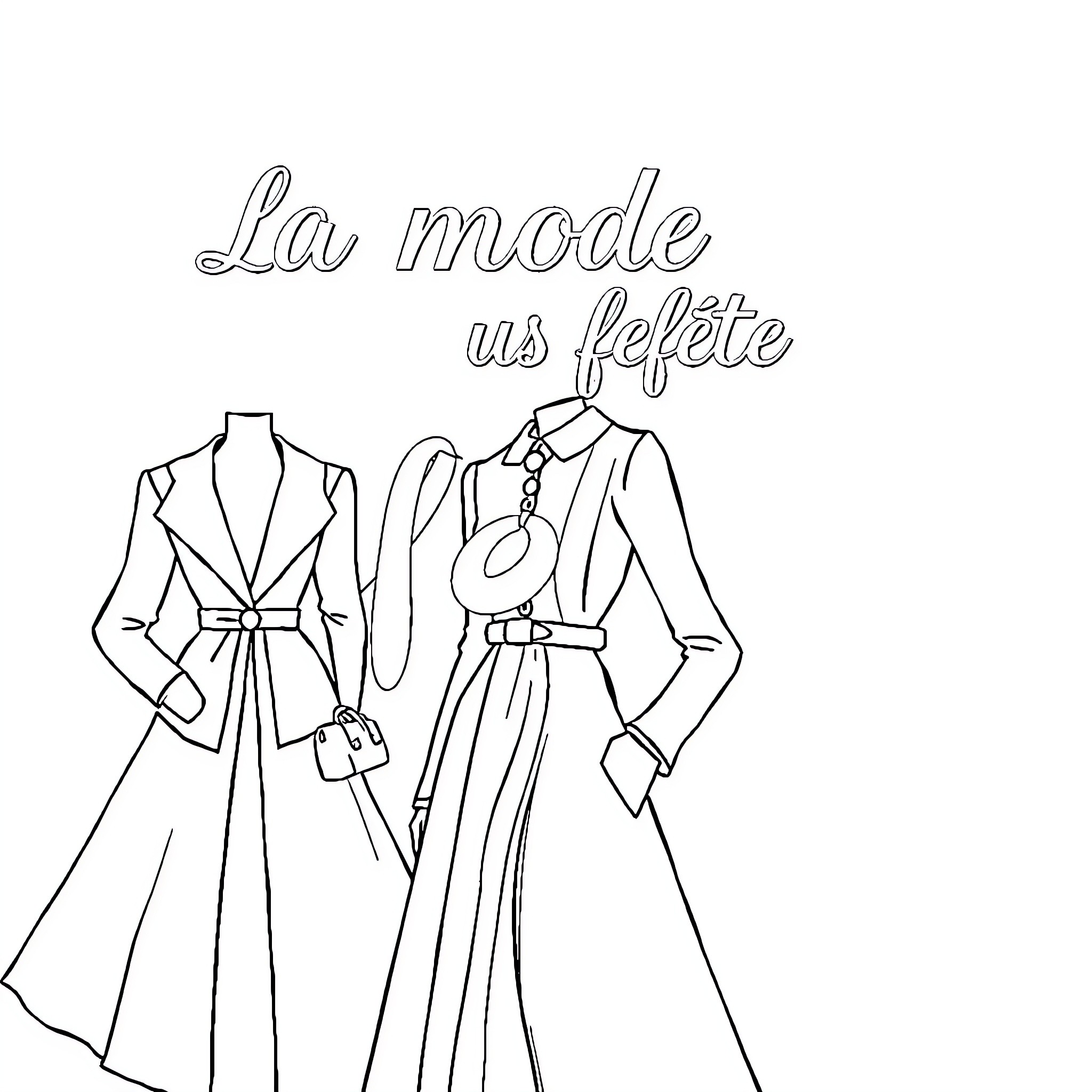 Paul Poiret's fashionable figures in elegant attire Coloring Page (free black-and-white line drawing printable PDF for all, from beginners to advanced learners, including children, teens, adults, and seniors)