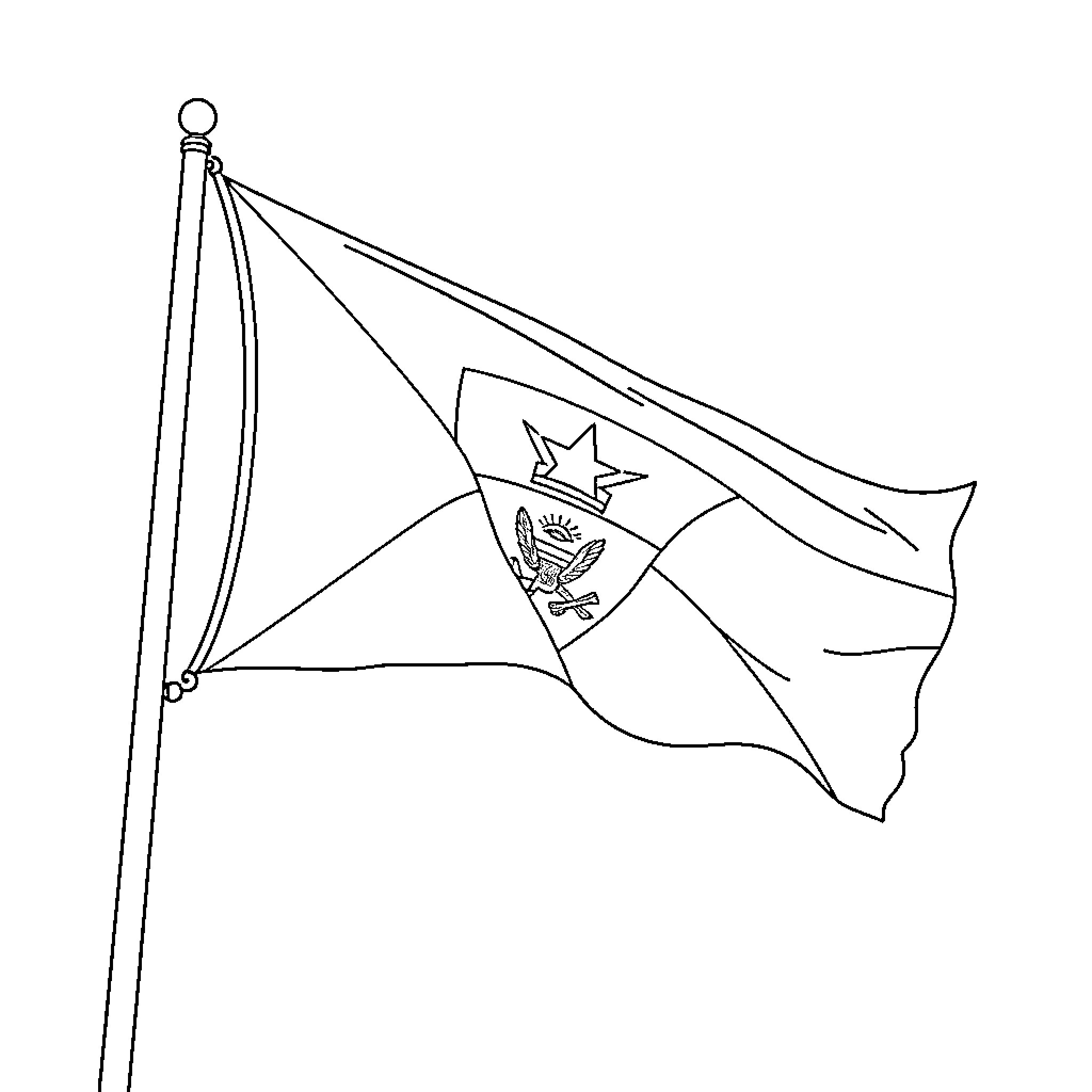 Antiguan Flag Waving Proudly Coloring Page (free black-and-white line drawing printable PDF for all, from beginners to advanced learners, including children, teens, adults, and seniors)
