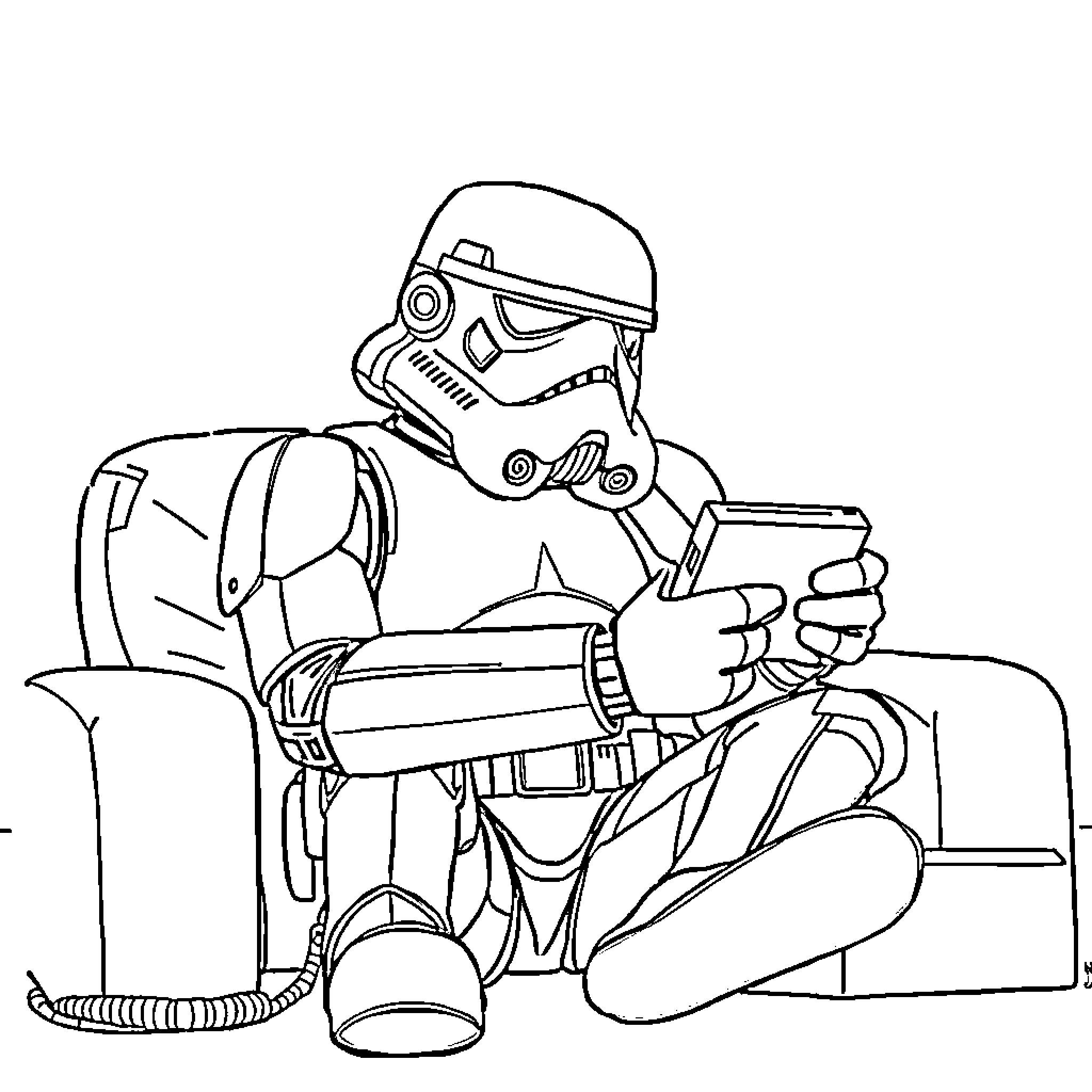Stormtrooper resting in uniform Coloring Page (free black-and-white line drawing printable PDF for all, from beginners to advanced learners, including children, teens, adults, and seniors)