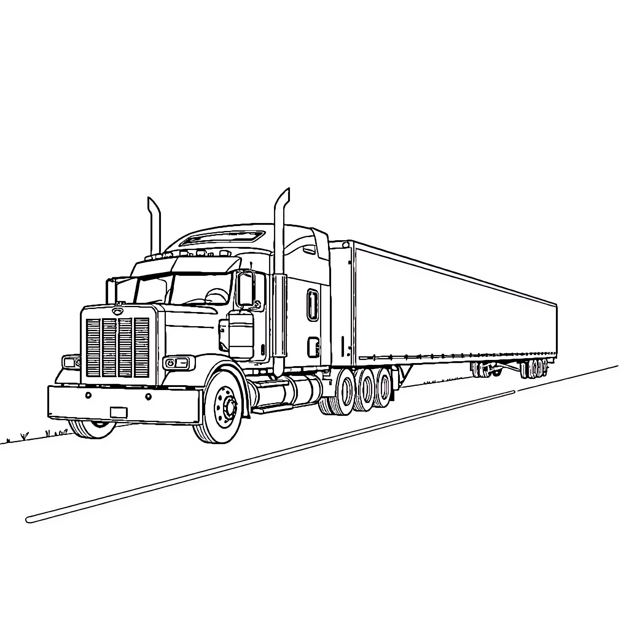 Truck transporting cargo along the road Coloring Page (free black-and-white line drawing printable PDF for all, from beginners to advanced learners, including children, teens, adults, and seniors)