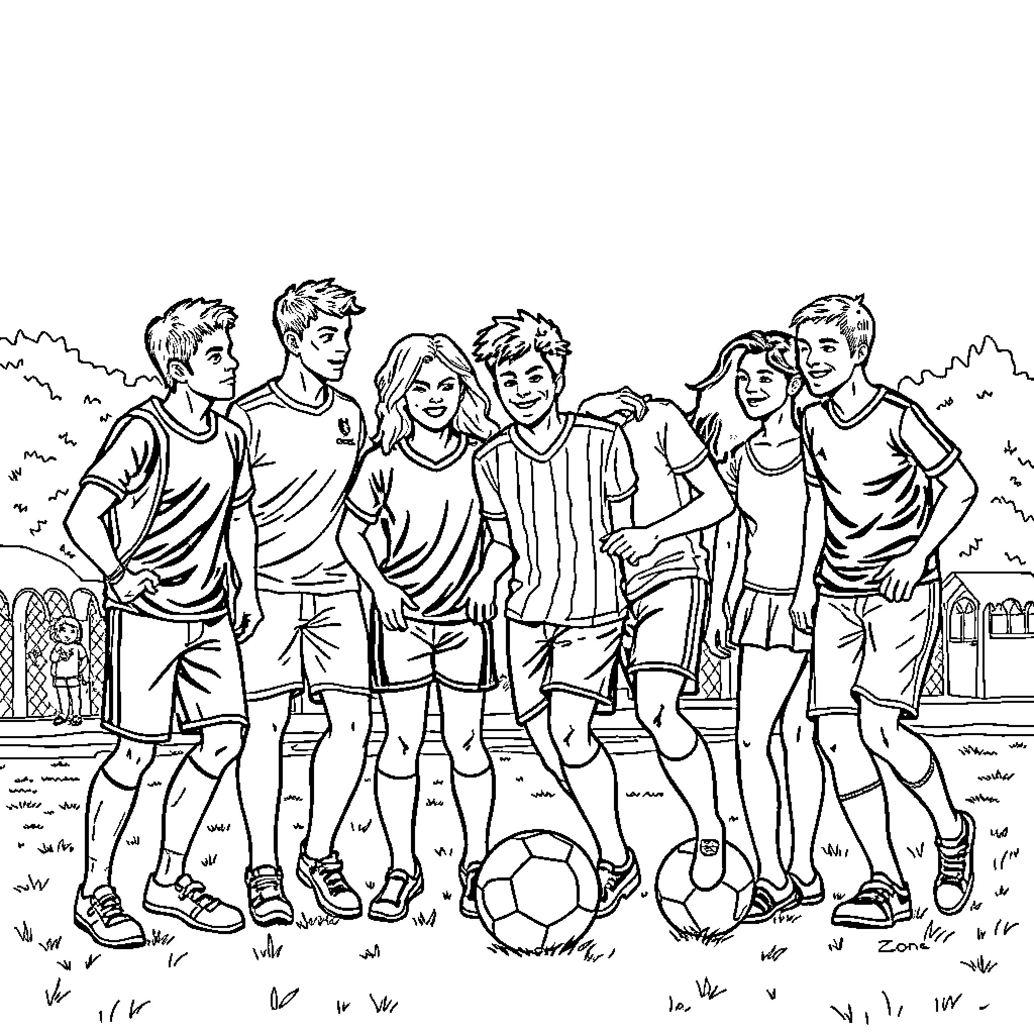 Italianos enjoying a friendly soccer match Coloring Page (free black-and-white line drawing printable PDF for all, from beginners to advanced learners, including children, teens, adults, and seniors)