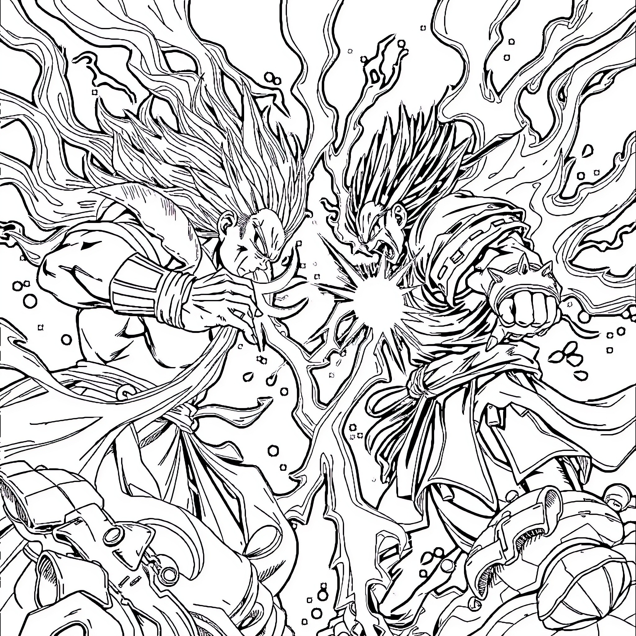 Gojo's Powerful Clash of Spirits Coloring Page (free black-and-white line drawing printable PDF for all, from beginners to advanced learners, including children, teens, adults, and seniors)