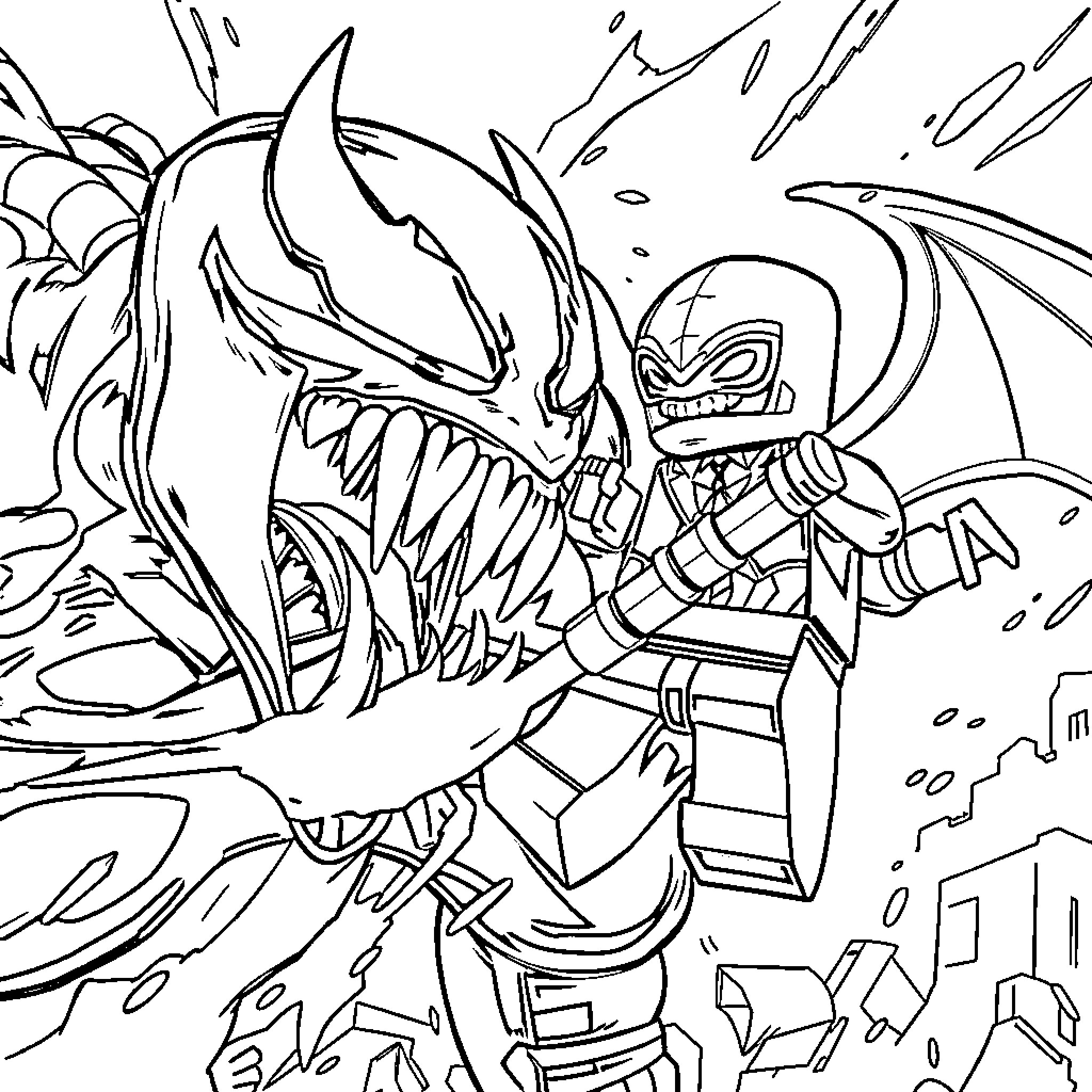 Venom: Heroic Battle Against Monstrous Foe Coloring Page (free black-and-white line drawing printable PDF for all, from beginners to advanced learners, including children, teens, adults, and seniors)