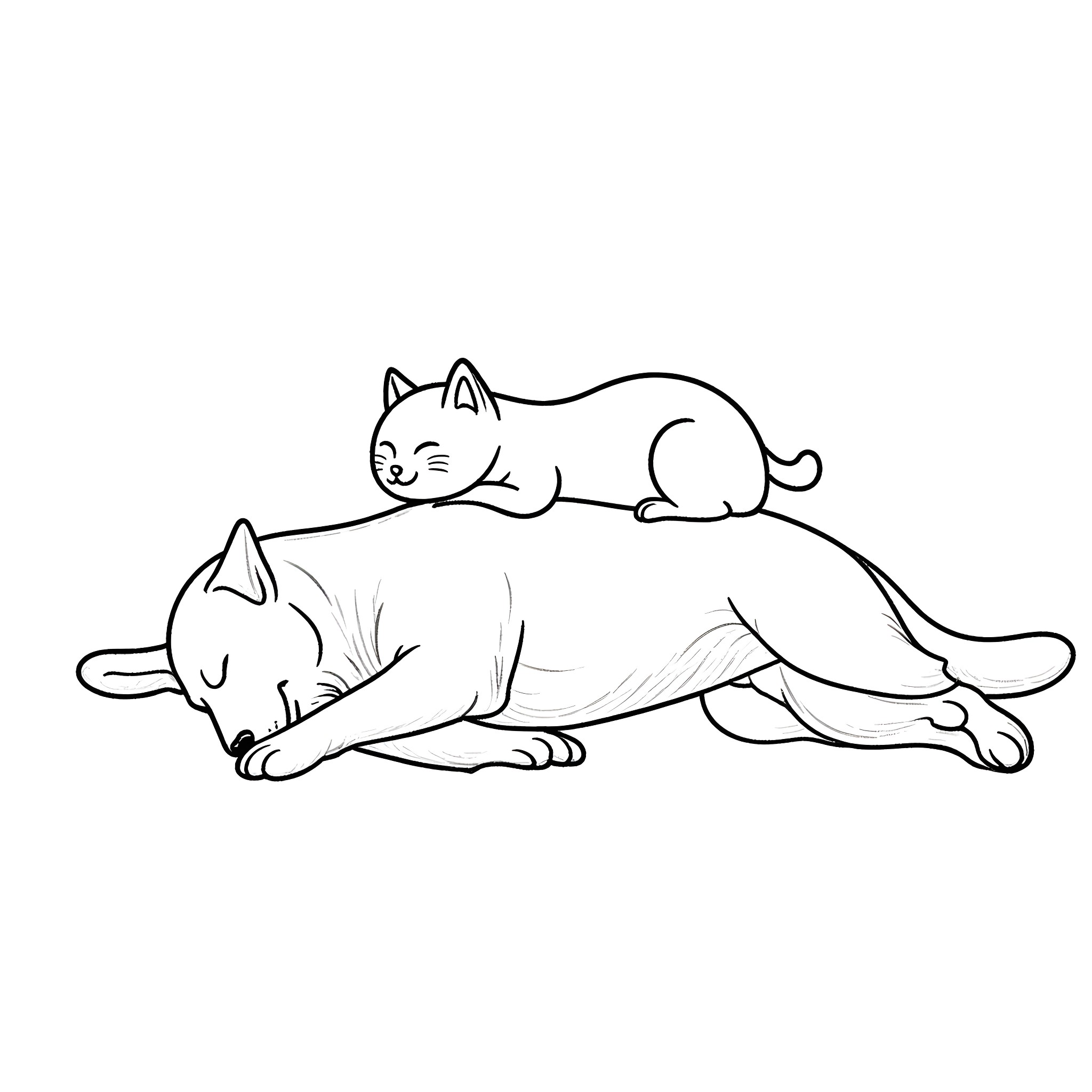 Cats napping peacefully together Coloring Page (free black-and-white line drawing printable PDF for all, from beginners to advanced learners, including children, teens, adults, and seniors)