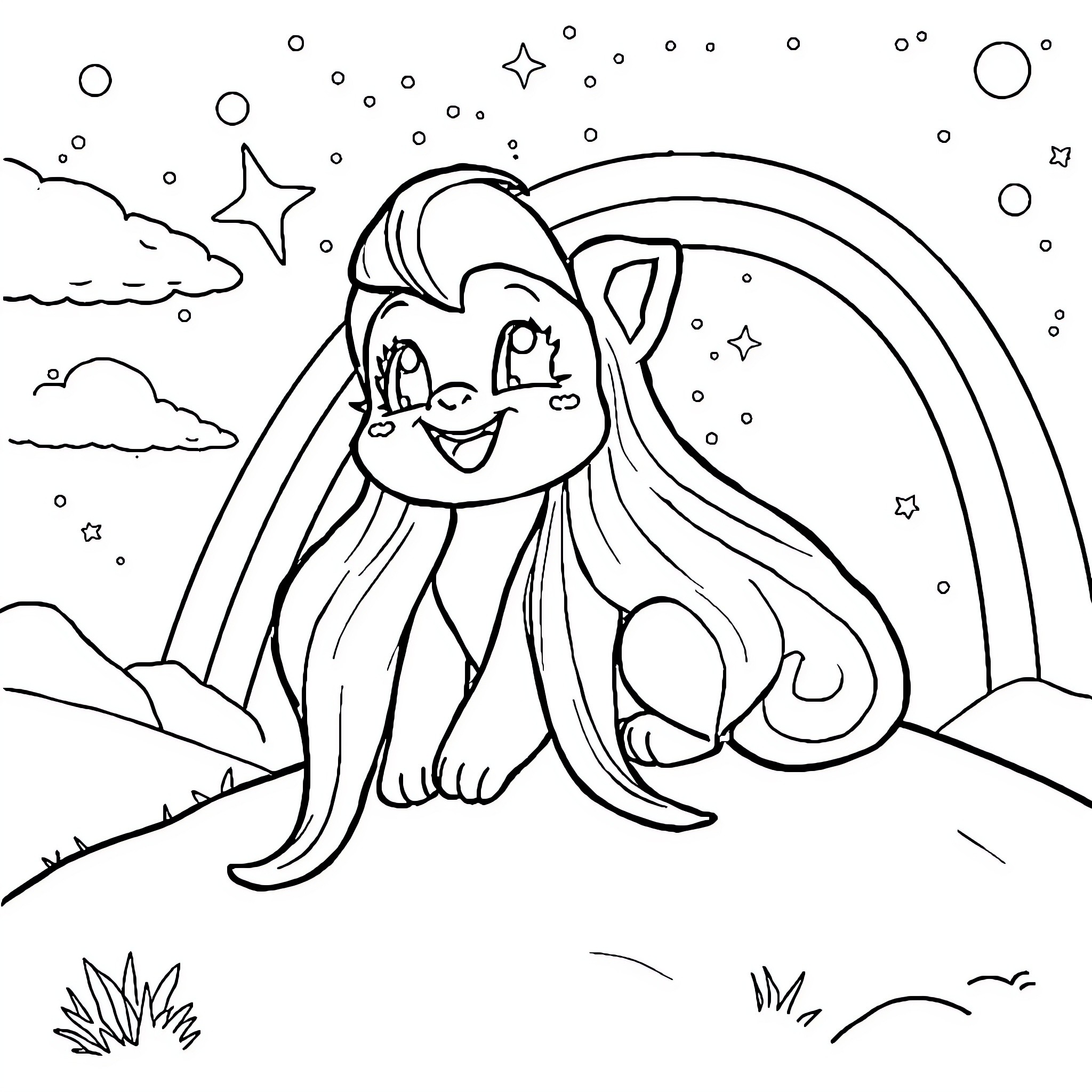 Stella's Magical Starry Adventure Coloring Page (free black-and-white line drawing printable PDF for all, from beginners to advanced learners, including children, teens, adults, and seniors)