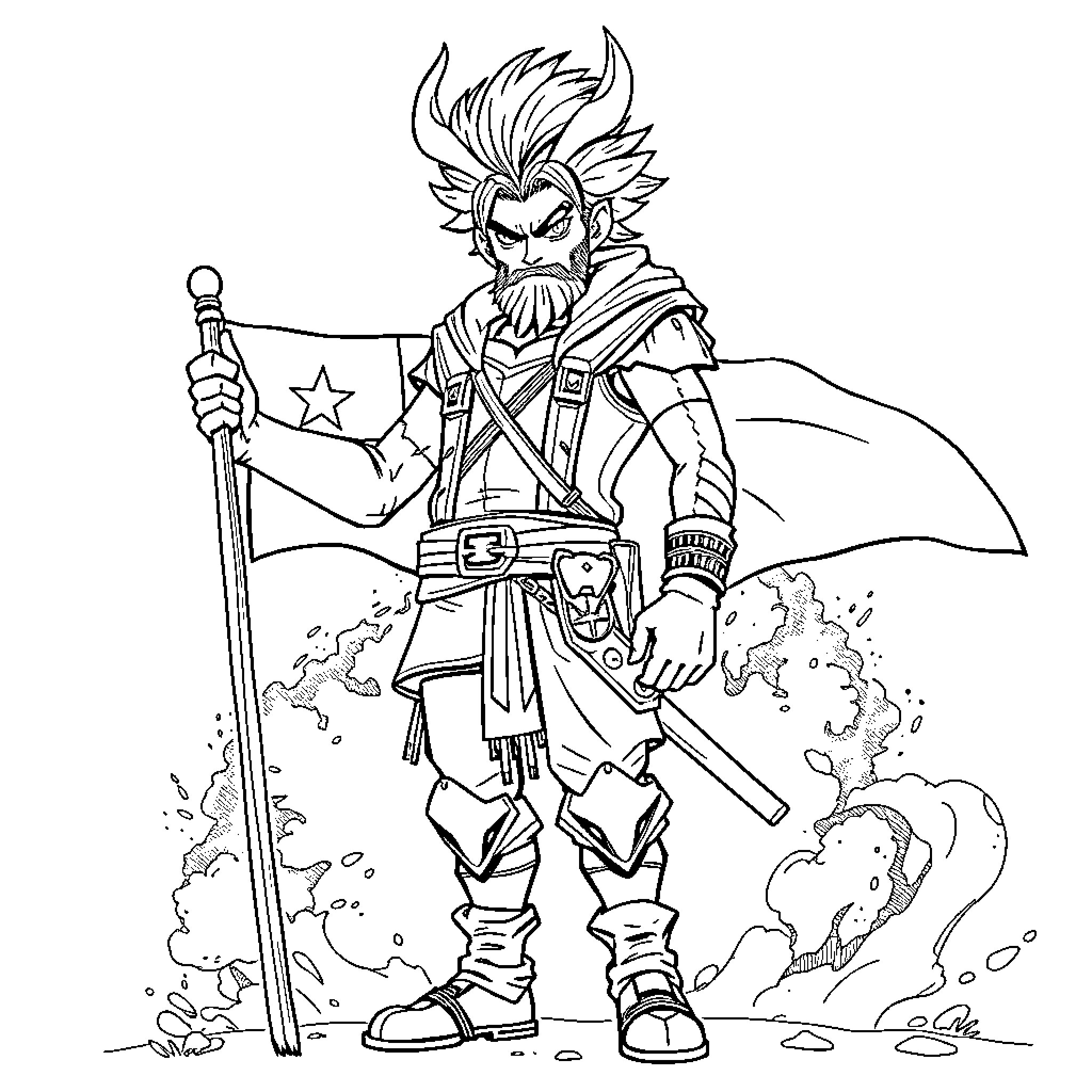 Tanjiro, the Valiant Warrior with Heroic Attire Coloring Page (free black-and-white line drawing printable PDF for all, from beginners to advanced learners, including children, teens, adults, and seniors)