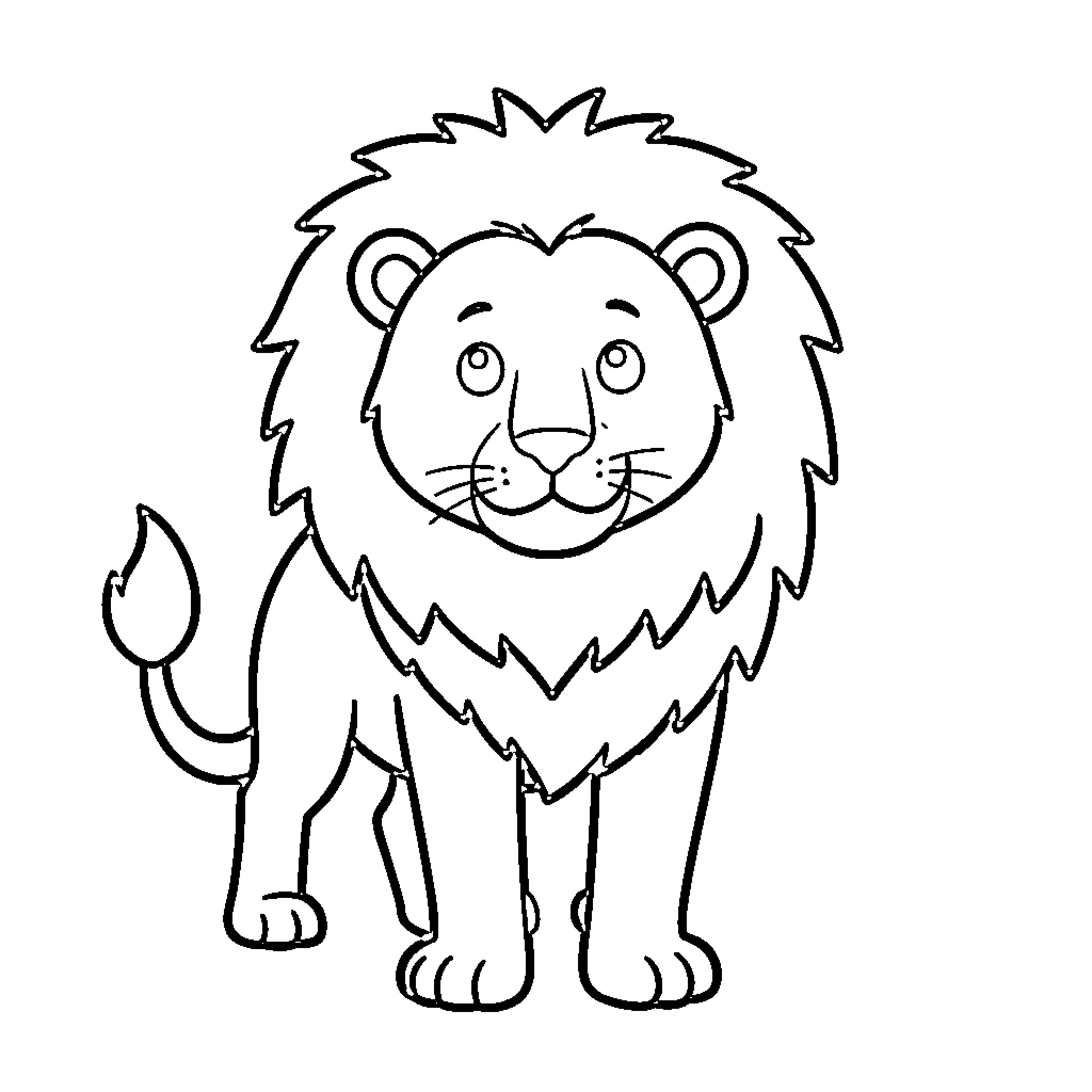 Lion with a playful expression Coloring Page (free black-and-white line drawing printable PDF for all, from beginners to advanced learners, including children, teens, adults, and seniors)