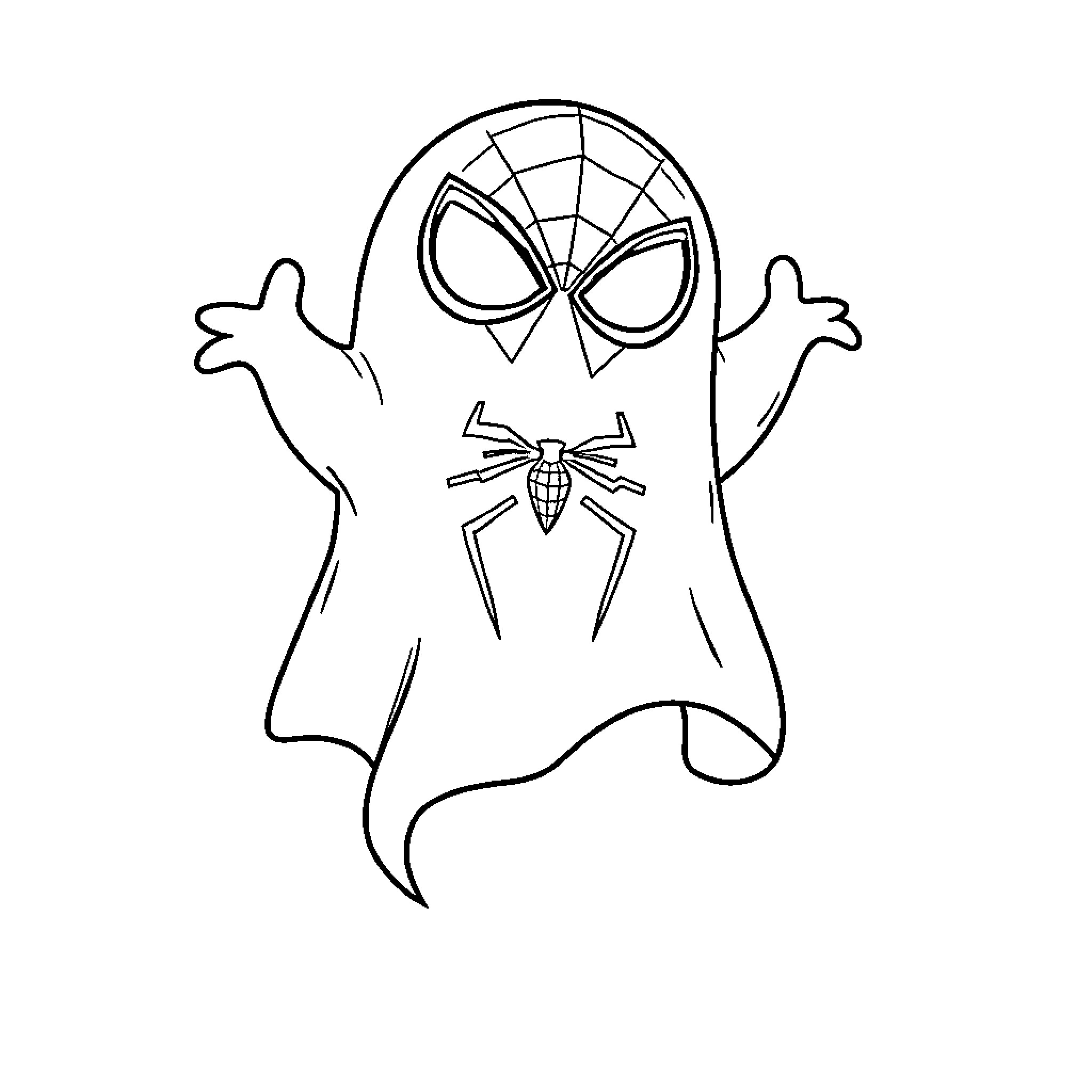 Ghost Spider-Man character in spooky costume Coloring Page (free black-and-white line drawing printable PDF for all, from beginners to advanced learners, including children, teens, adults, and seniors)
