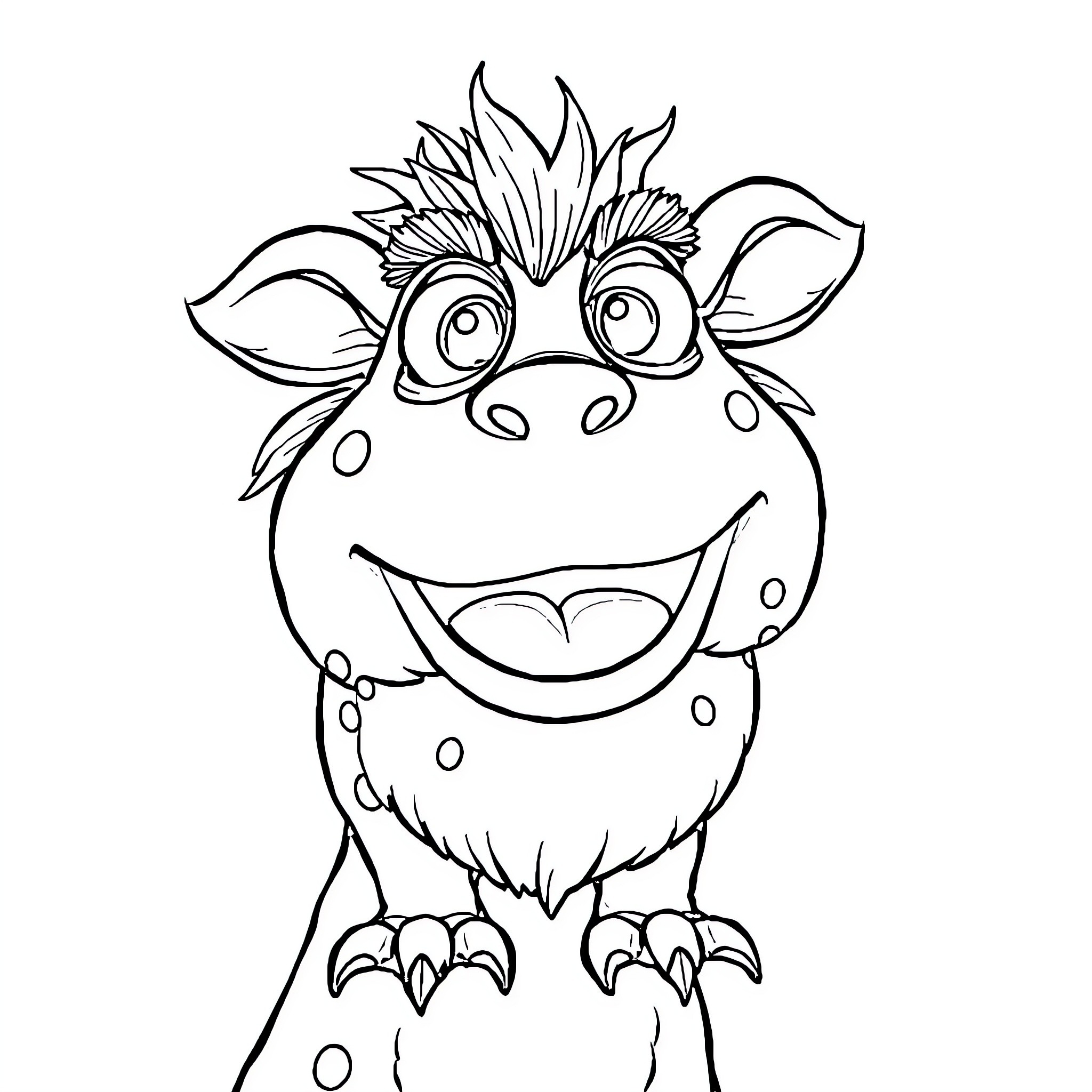 Monster with exaggerated facial features and expressions Coloring Page (free black-and-white line drawing printable PDF for all, from beginners to advanced learners, including children, teens, adults, and seniors)