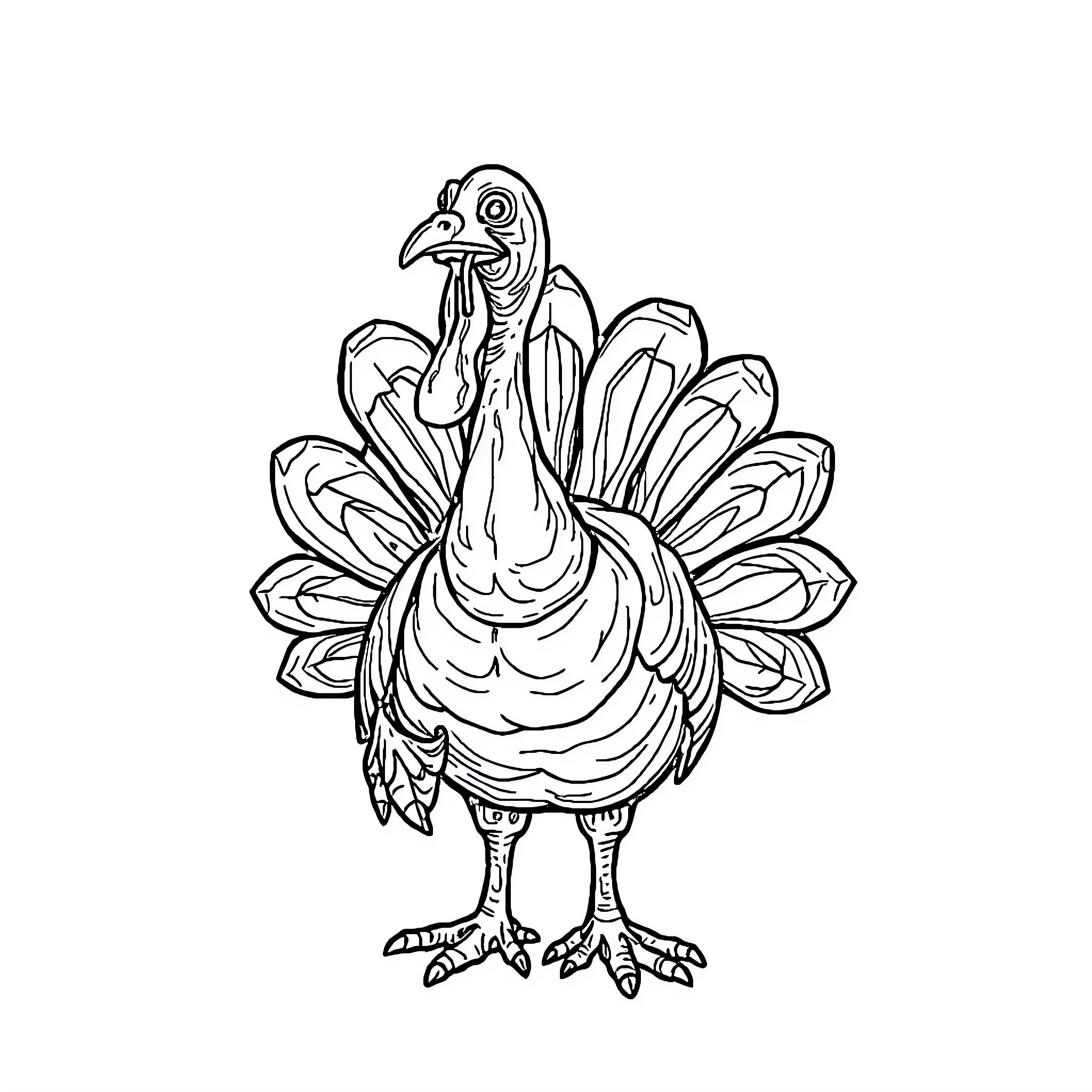 Turkey with Decorative Feathers Coloring Page (free black-and-white line drawing printable PDF for all, from beginners to advanced learners, including children, teens, adults, and seniors)