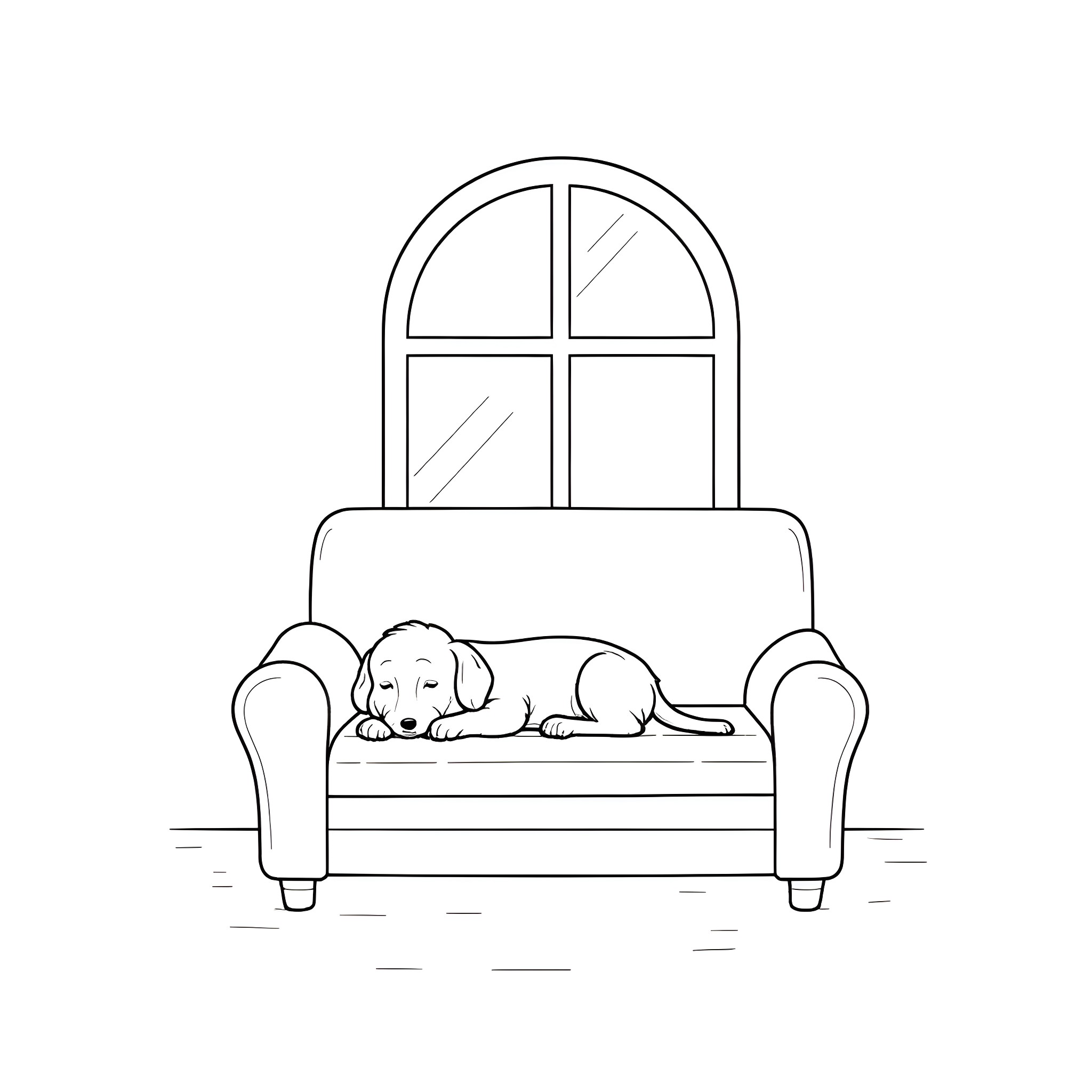 Springerdoodle sleeping peacefully on couch Coloring Page (free black-and-white line drawing printable PDF for all, from beginners to advanced learners, including children, teens, adults, and seniors)