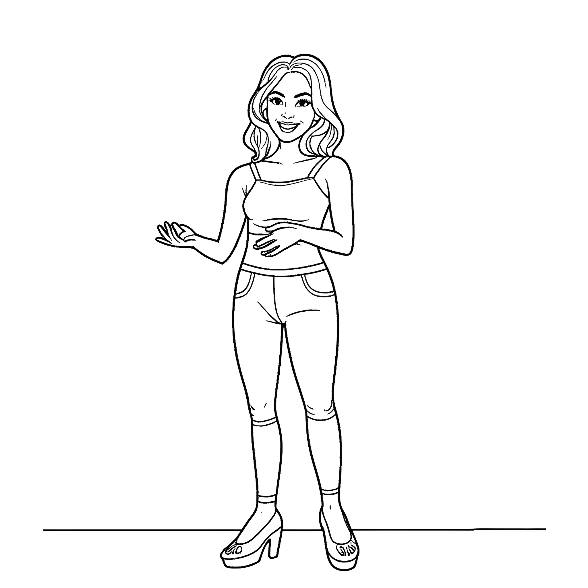 Amy Gledhill posing in casual outfit Coloring Page (free black-and-white line drawing printable PDF for all, from beginners to advanced learners, including children, teens, adults, and seniors)