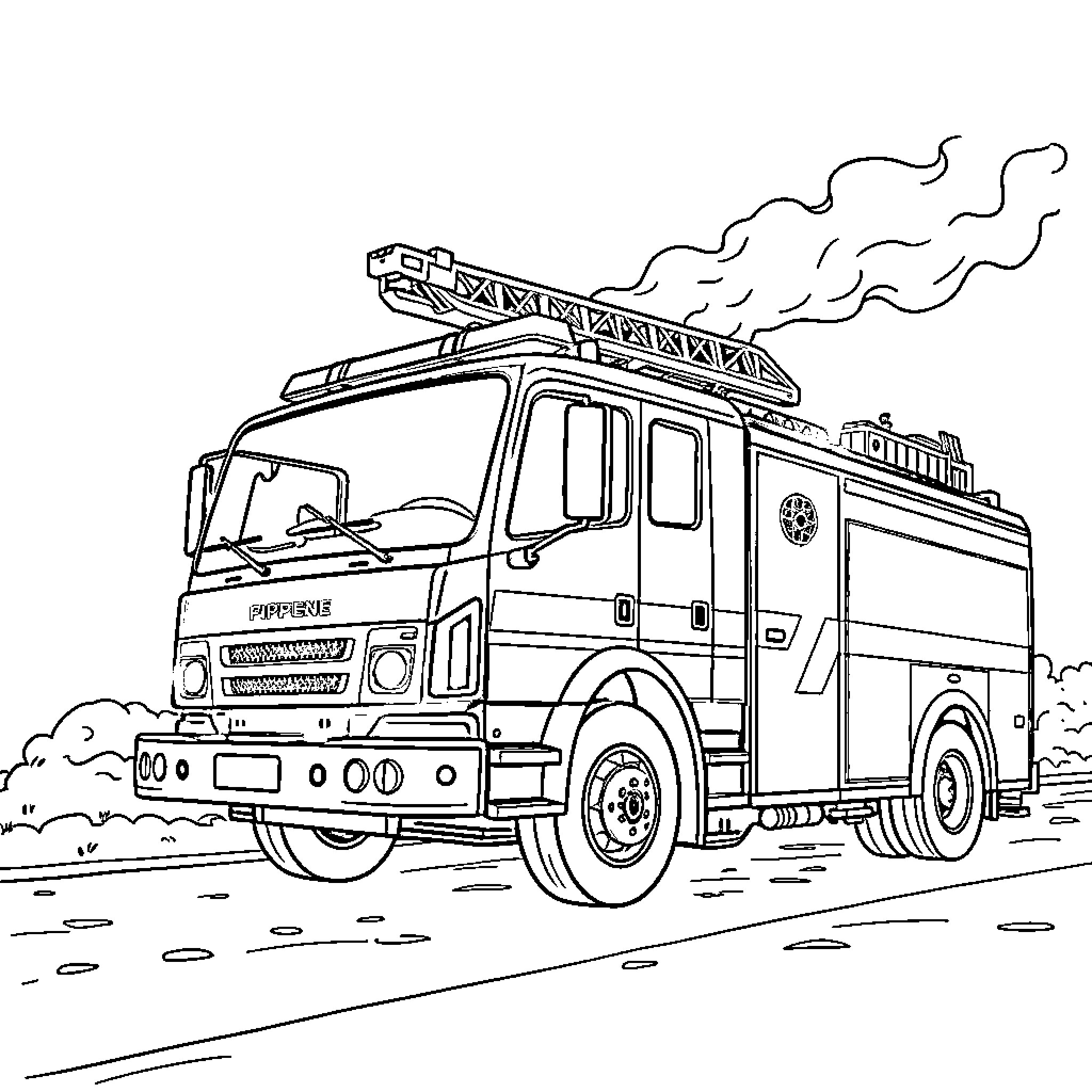 Fire Truck rushing to an emergency scene Coloring Page (free black-and-white line drawing printable PDF for all, from beginners to advanced learners, including children, teens, adults, and seniors)