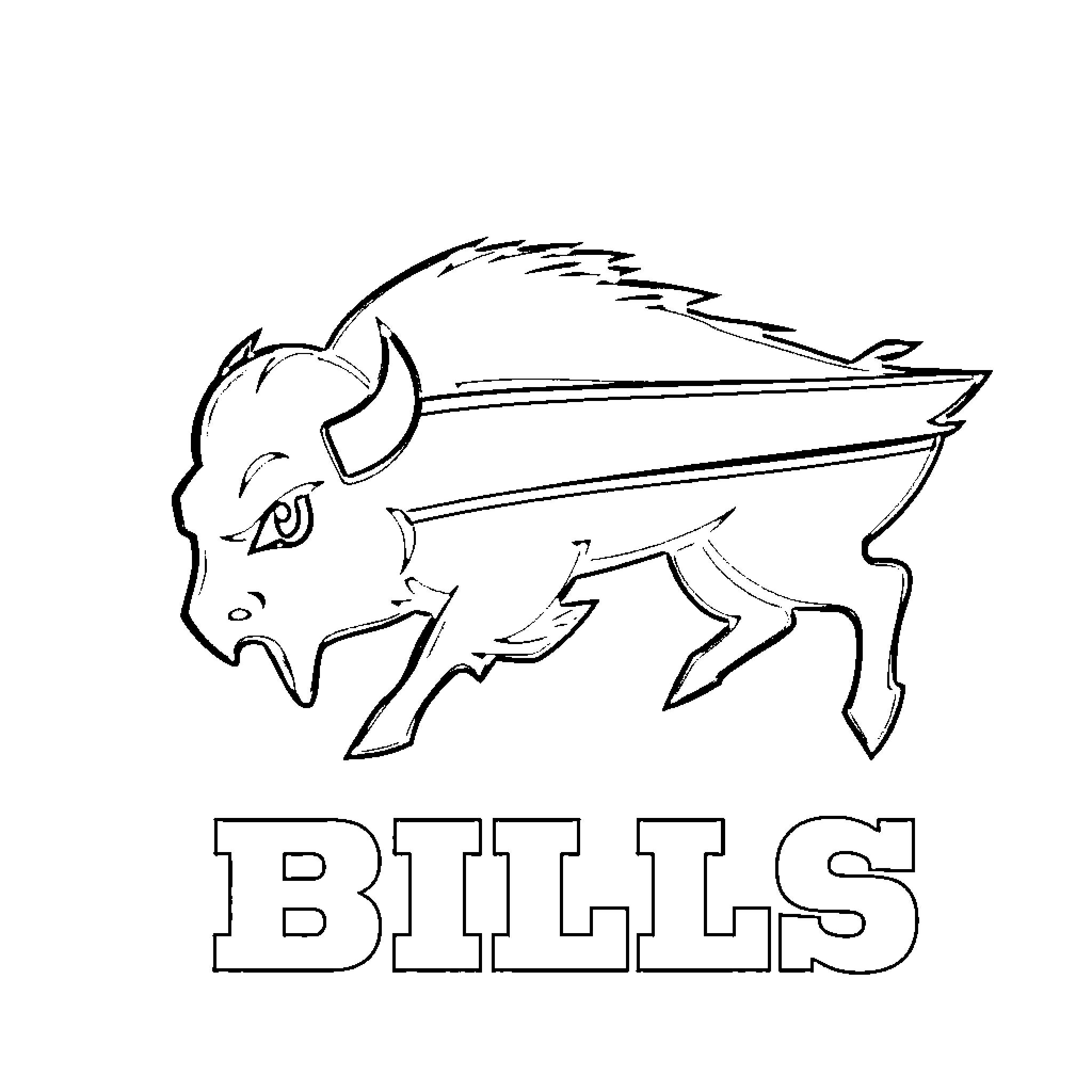 Buffalo Bills cartoon mascot charging forward Coloring Page (free black-and-white line drawing printable PDF for all, from beginners to advanced learners, including children, teens, adults, and seniors)
