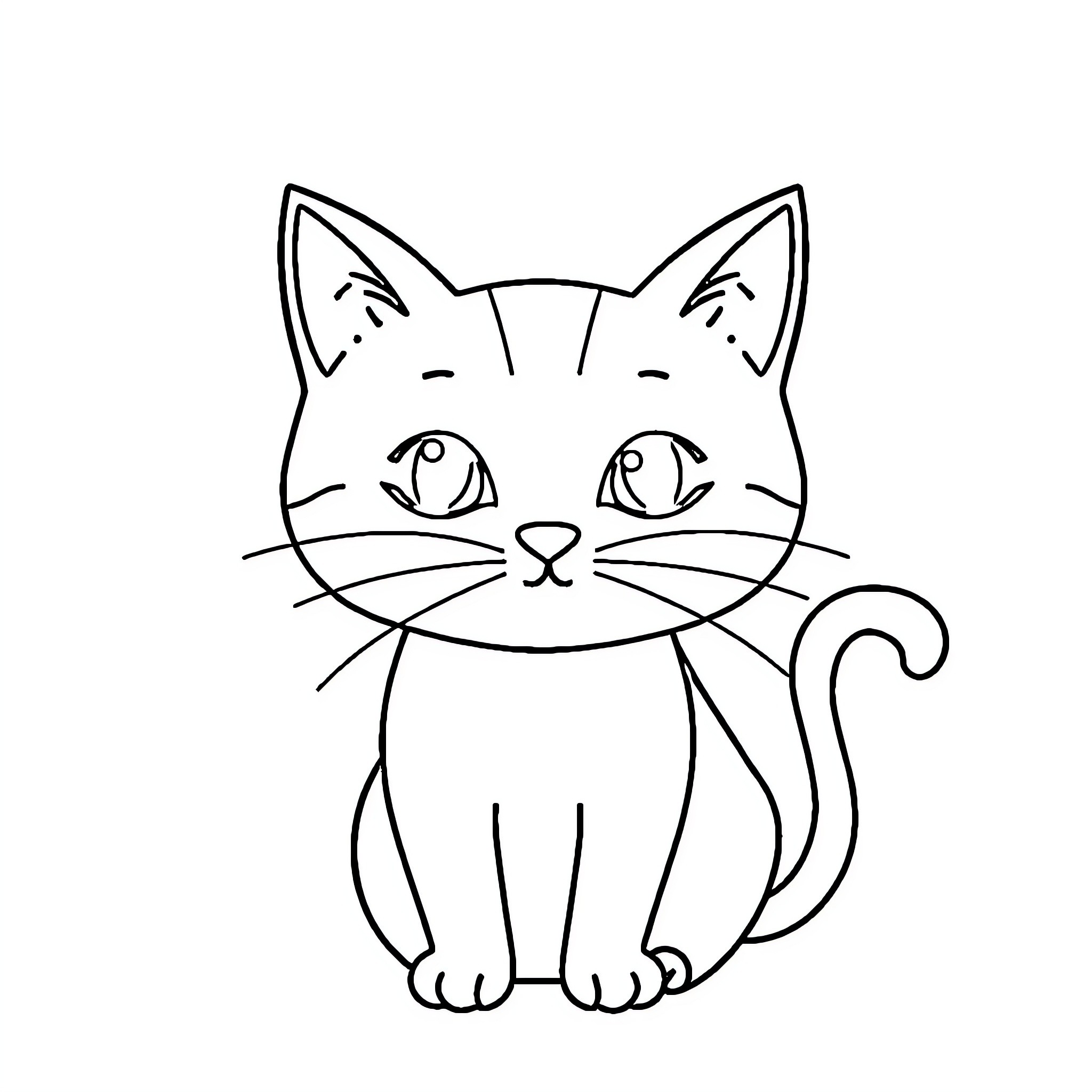 Cat cartoon drawing with big eyes Coloring Page (free black-and-white line drawing printable PDF for all, from beginners to advanced learners, including children, teens, adults, and seniors)