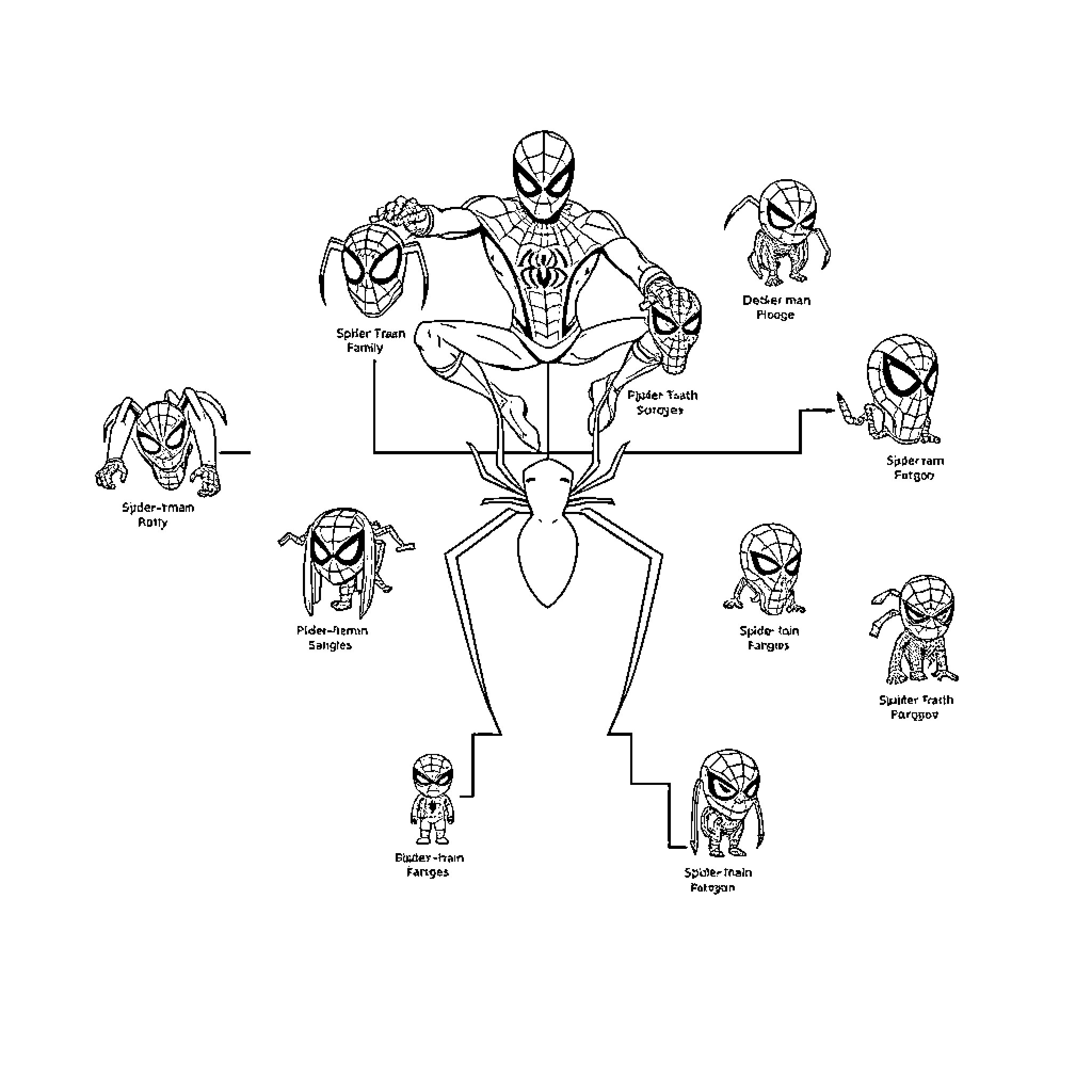 Spider-Man's Multiverse Explorations Coloring Page (free black-and-white line drawing printable PDF for all, from beginners to advanced learners, including children, teens, adults, and seniors)