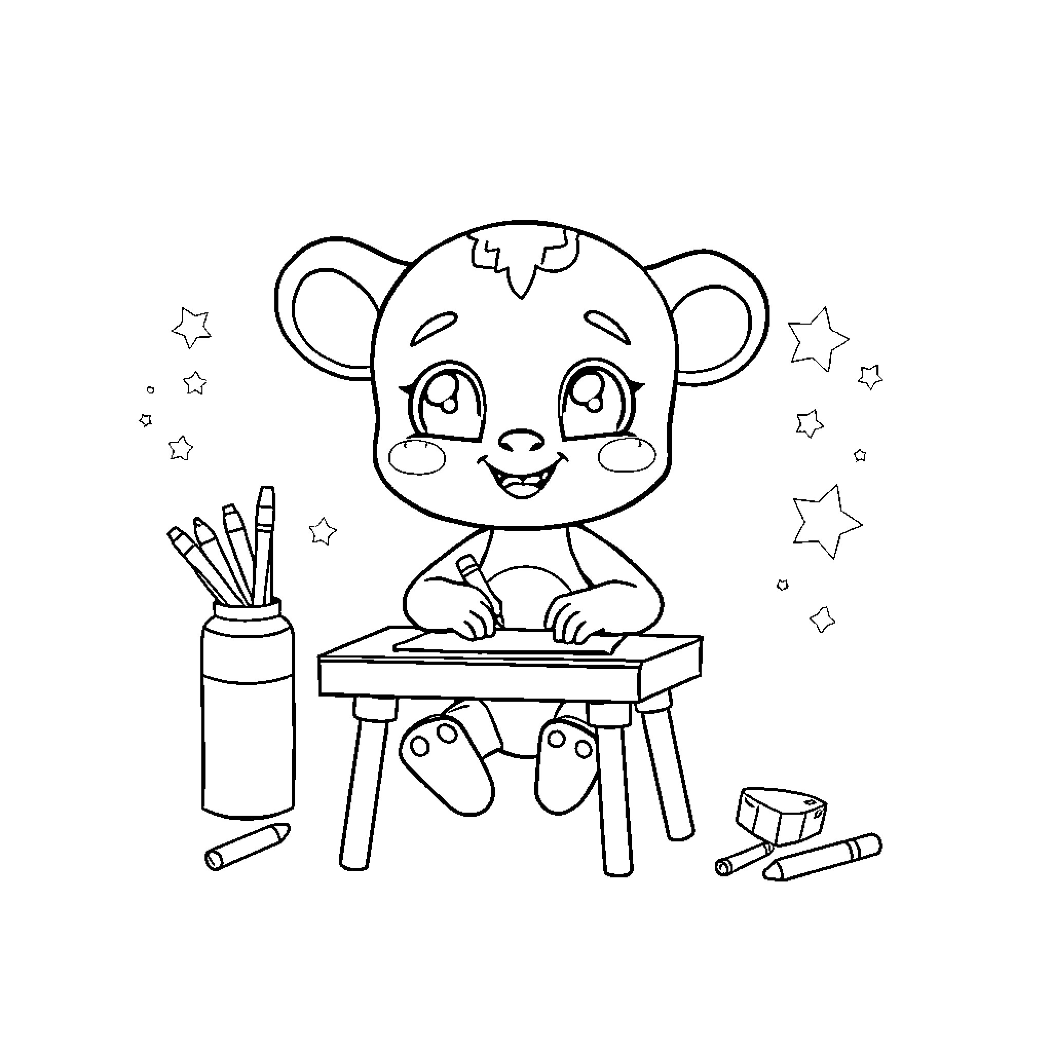 Labubu the Cheerful Artist at Work Coloring Page (free black-and-white line drawing printable PDF for all, from beginners to advanced learners, including children, teens, adults, and seniors)
