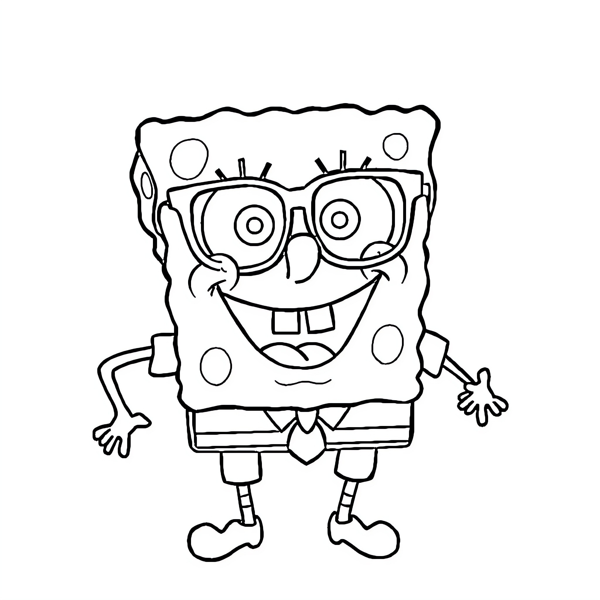 Spongebob making a funny expression Coloring Page (free black-and-white line drawing printable PDF for all, from beginners to advanced learners, including children, teens, adults, and seniors)