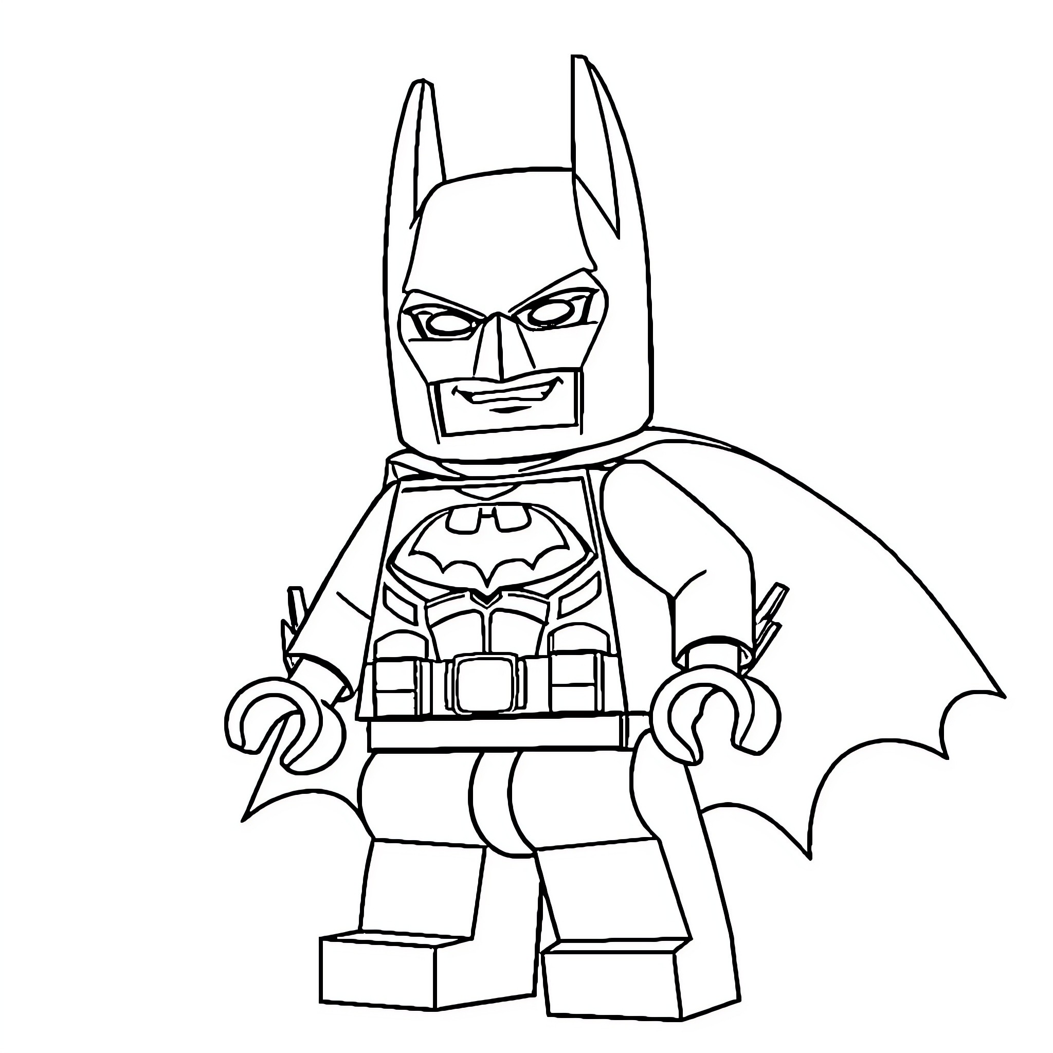 Batman in heroic pose with bat symbol Coloring Page (free black-and-white line drawing printable PDF for all, from beginners to advanced learners, including children, teens, adults, and seniors)