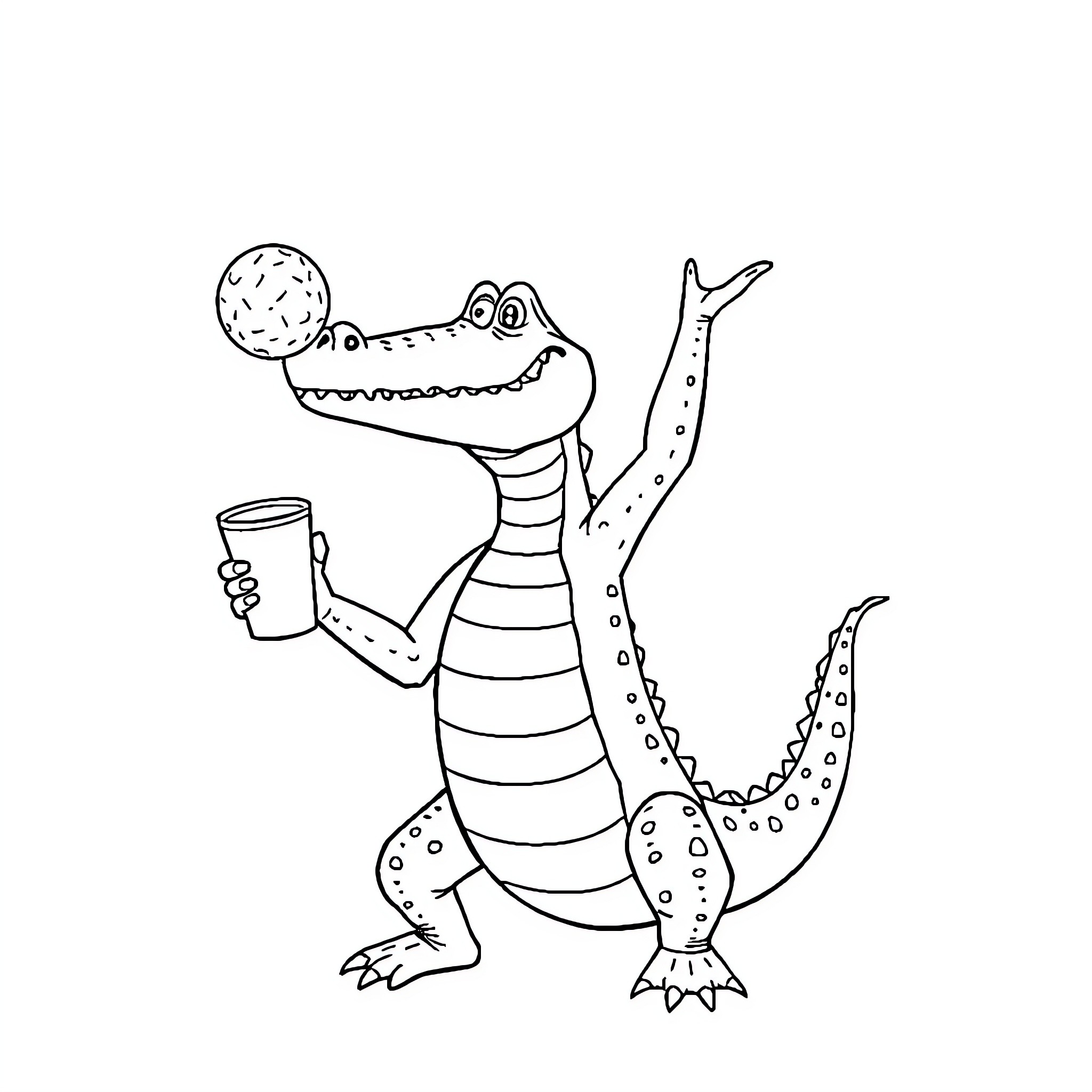 Crocodile enjoying a refreshing drink Coloring Page (free black-and-white line drawing printable PDF for all, from beginners to advanced learners, including children, teens, adults, and seniors)