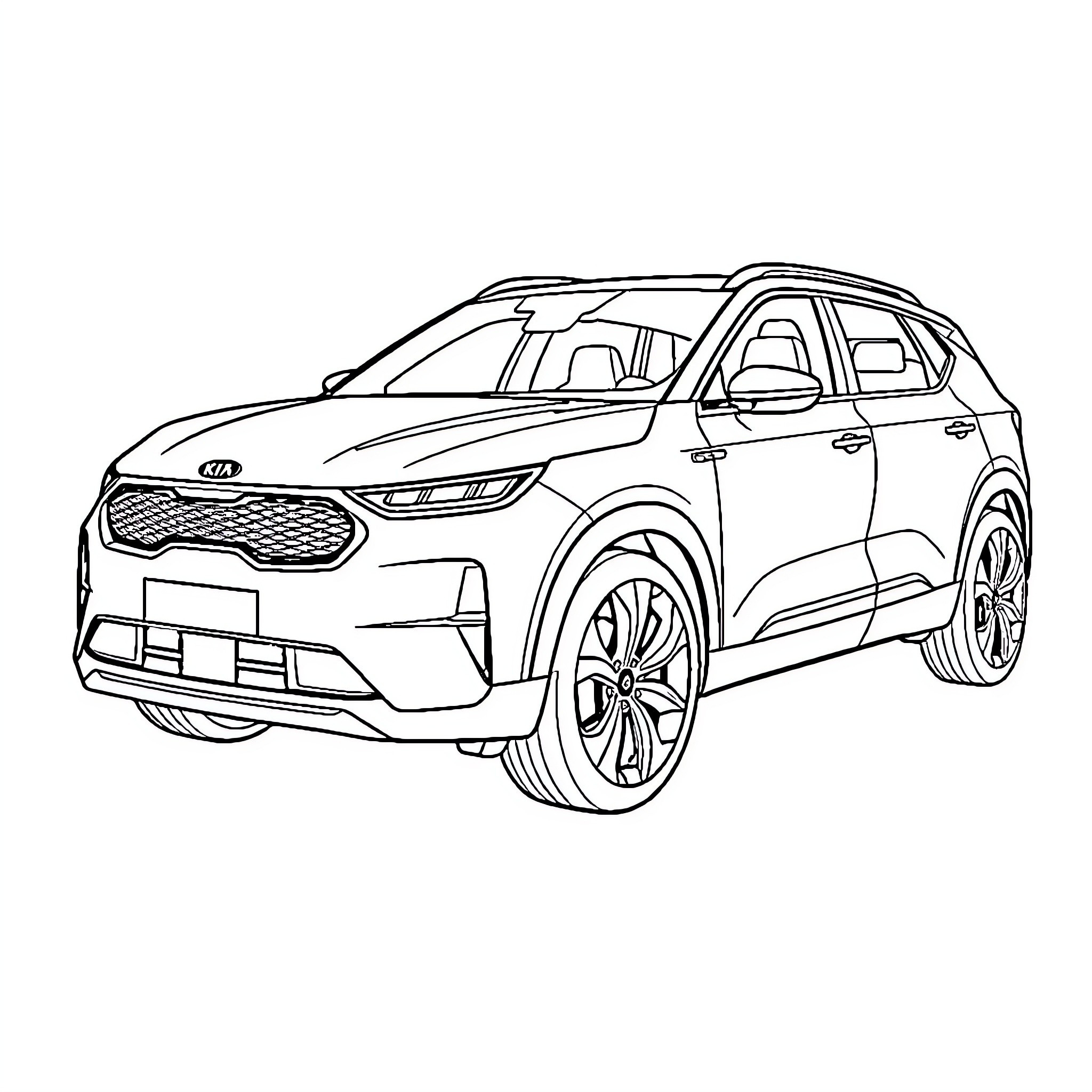 Kia EV9 electric SUV concept vehicle Coloring Page (free black-and-white line drawing printable PDF for all, from beginners to advanced learners, including children, teens, adults, and seniors)