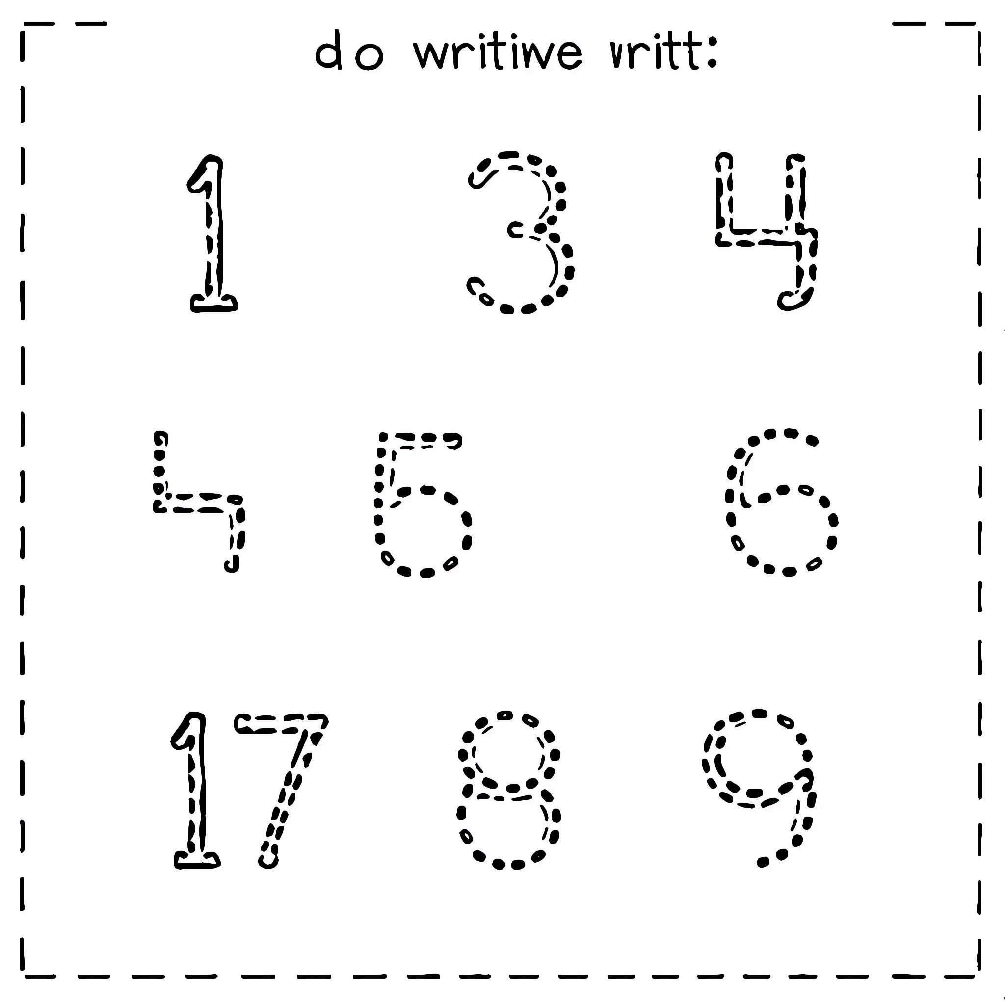 Number Tracing Dotted Numbers Coloring Page (free black-and-white line drawing printable PDF for all, from beginners to advanced learners, including children, teens, adults, and seniors)